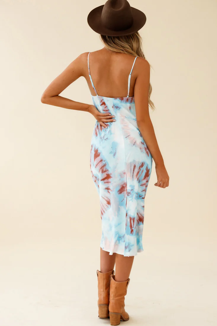 Show Me Love Cowl Neck Midi Dress Tie-Dye Blue Multi