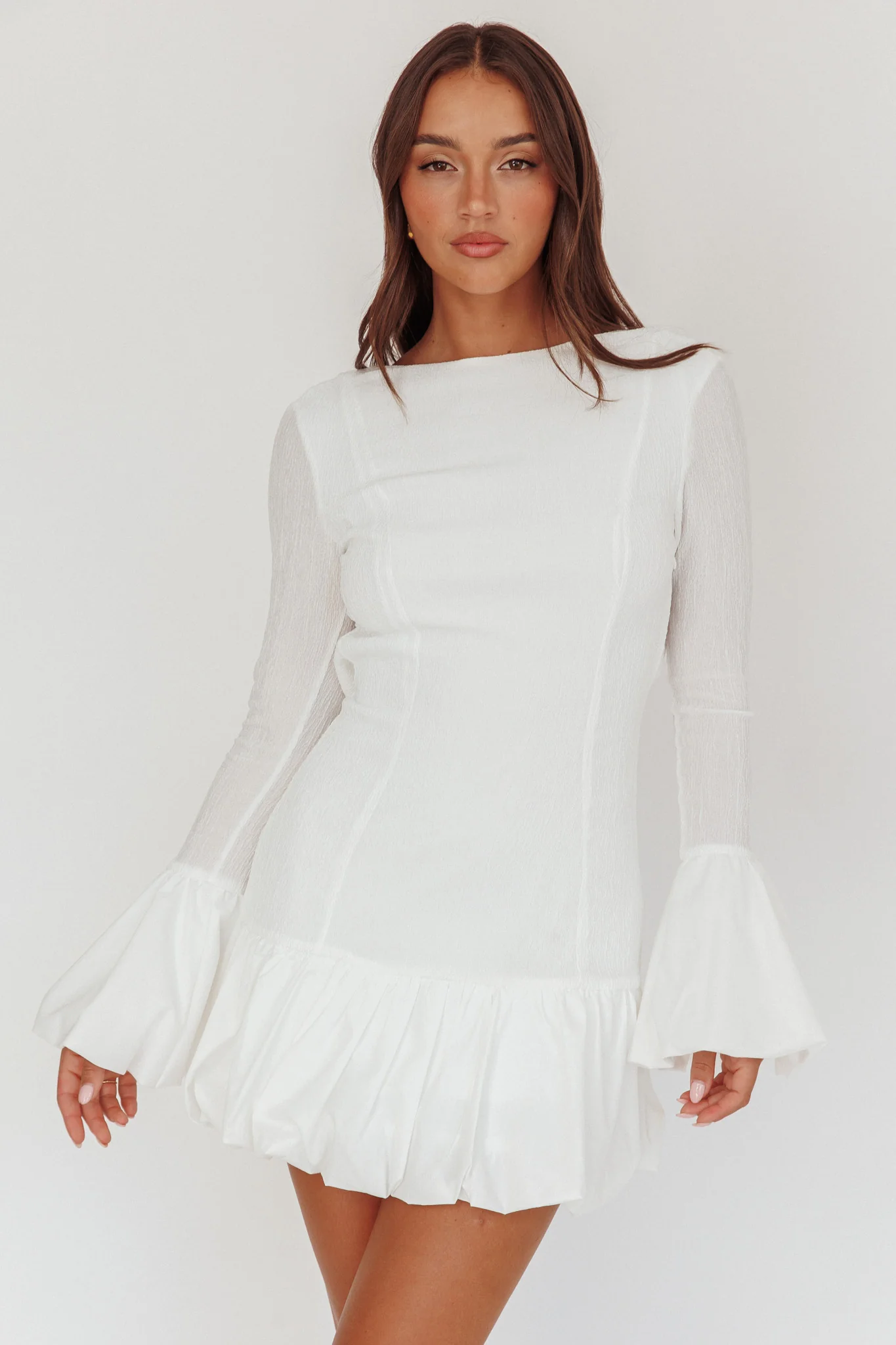 Promise Bubble Hem Open Back Mini Dress White
