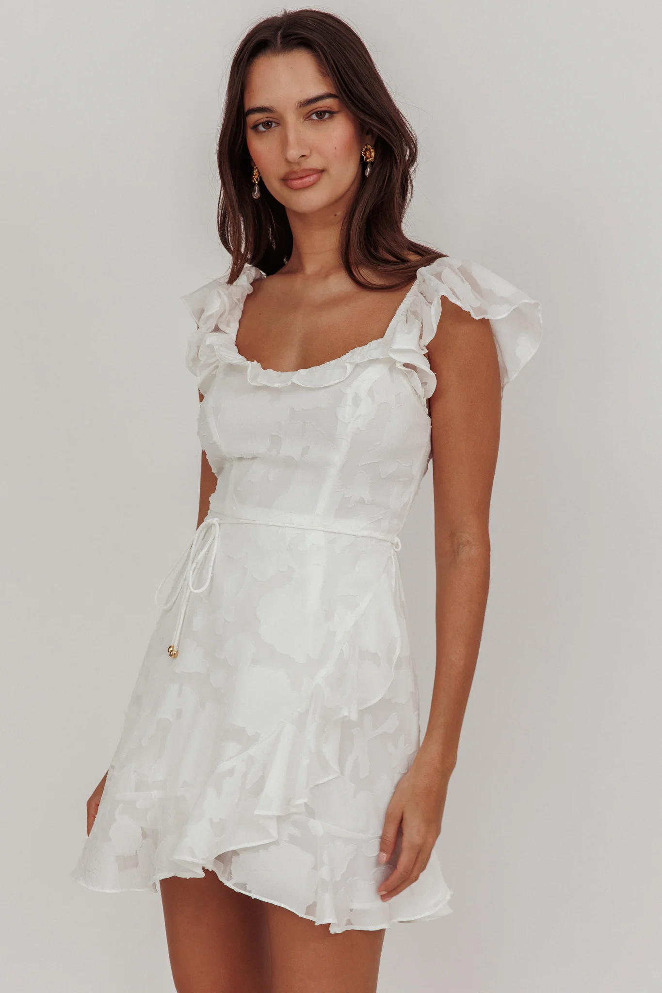 Thinkin' Bout You Ruffle Trim Dress Textured White
