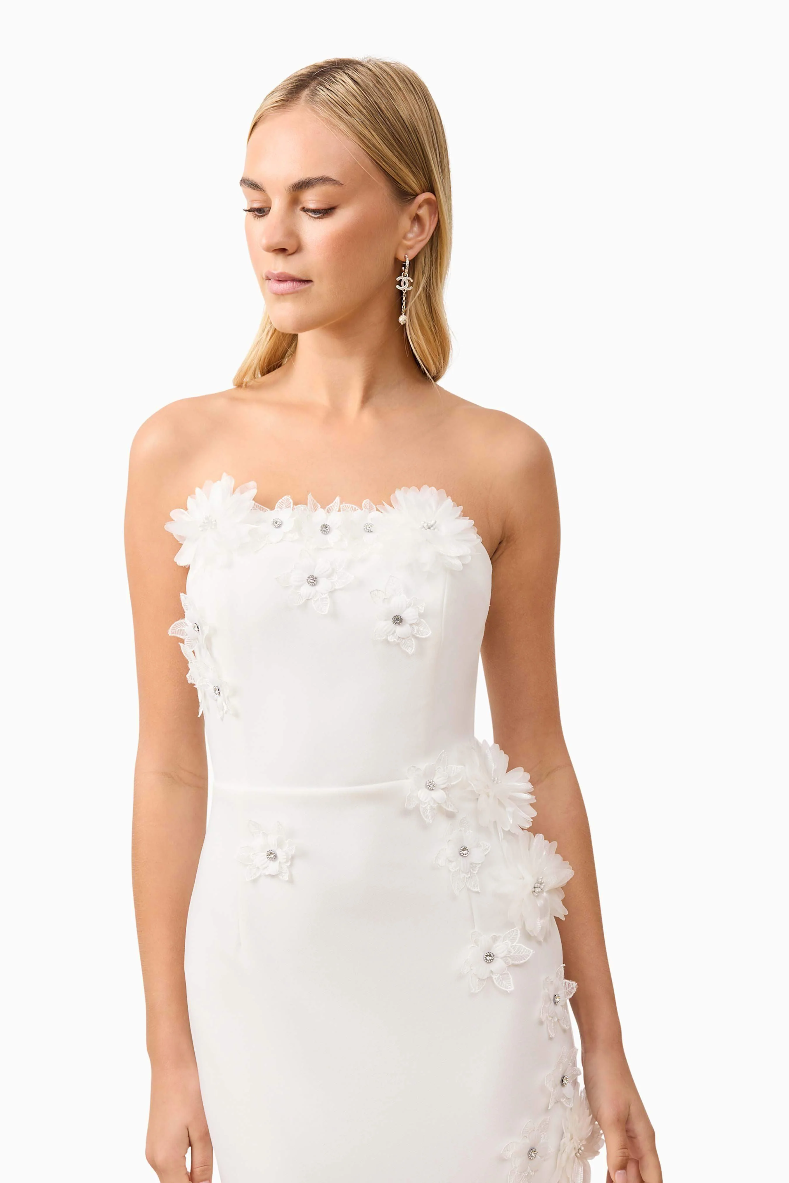 Kiara Strapless Midi Dress in White
