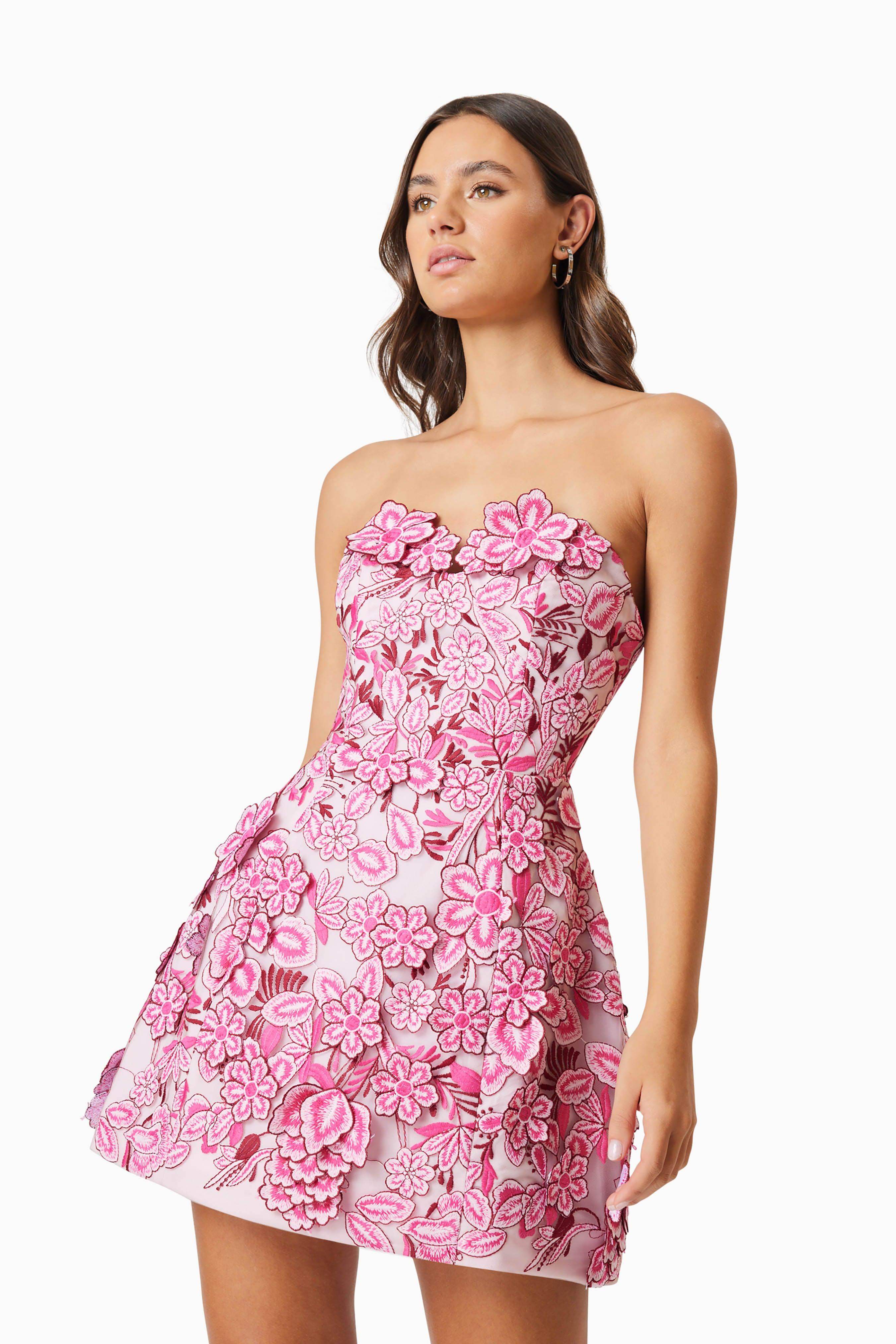 OMR x ELLIATT: Roseate 3D Floral Mini Dress In Pink
