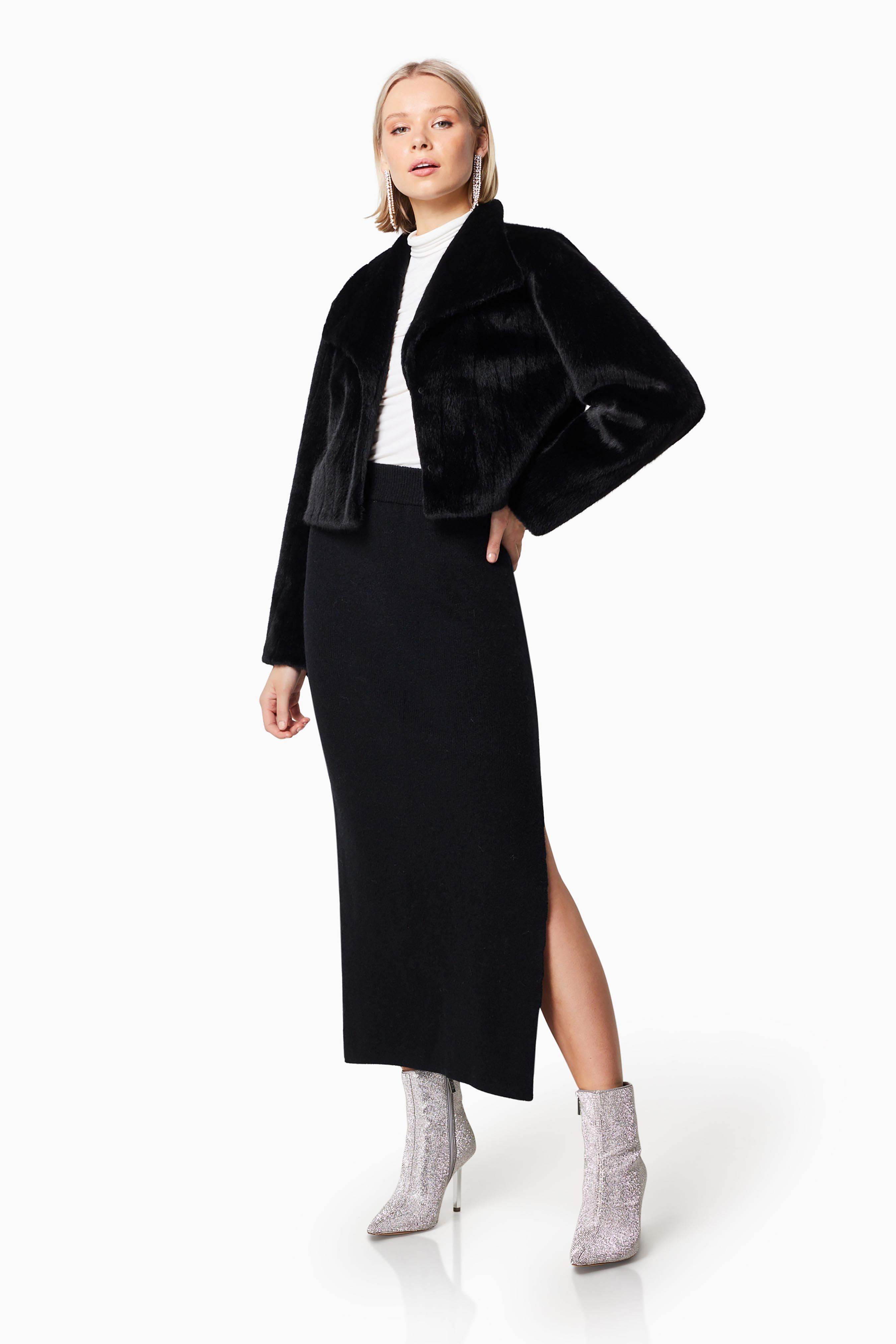 Fernie Faux Fur Cropped Jacket In Black