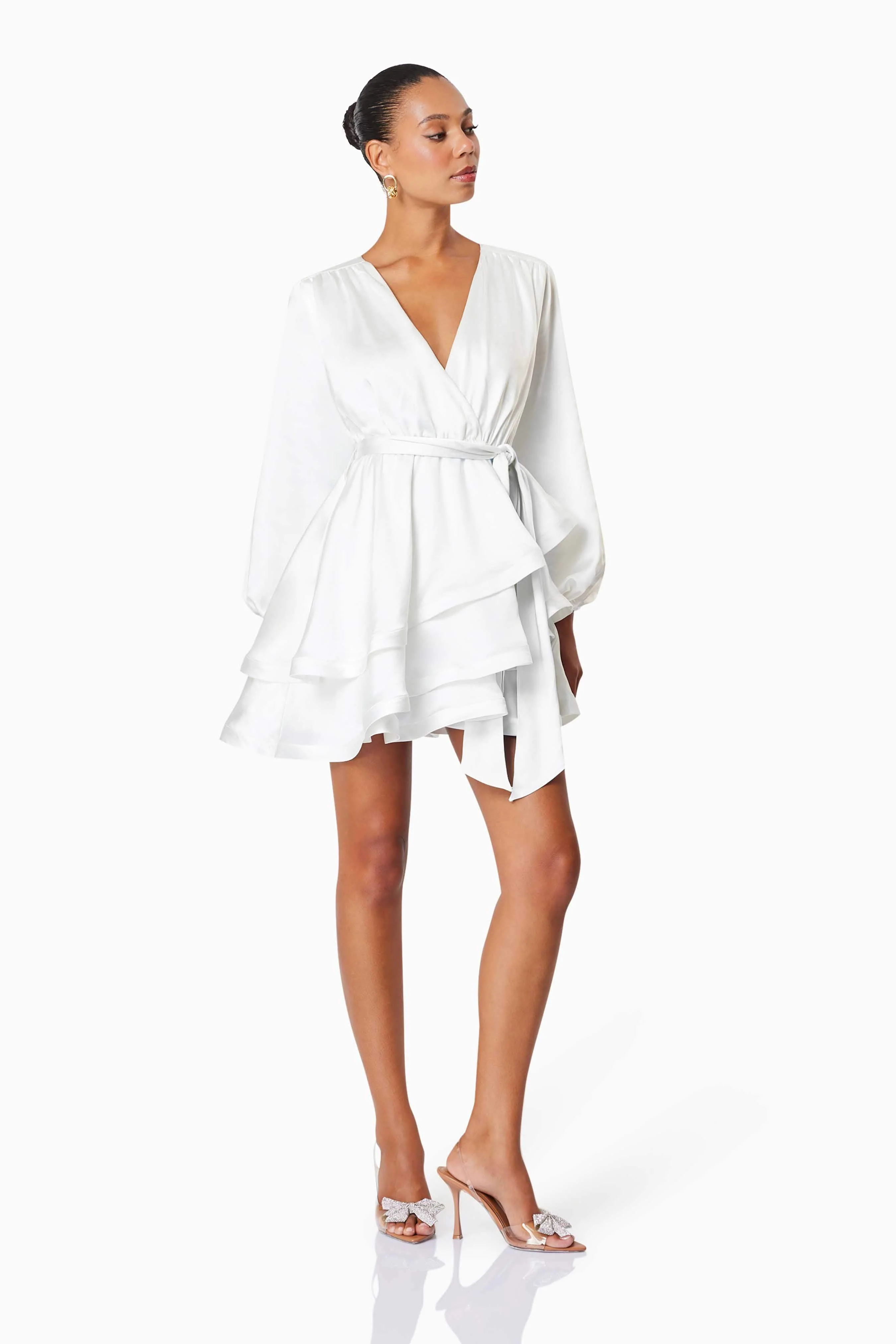 Clementine Long Sleeve Mini Dress In White