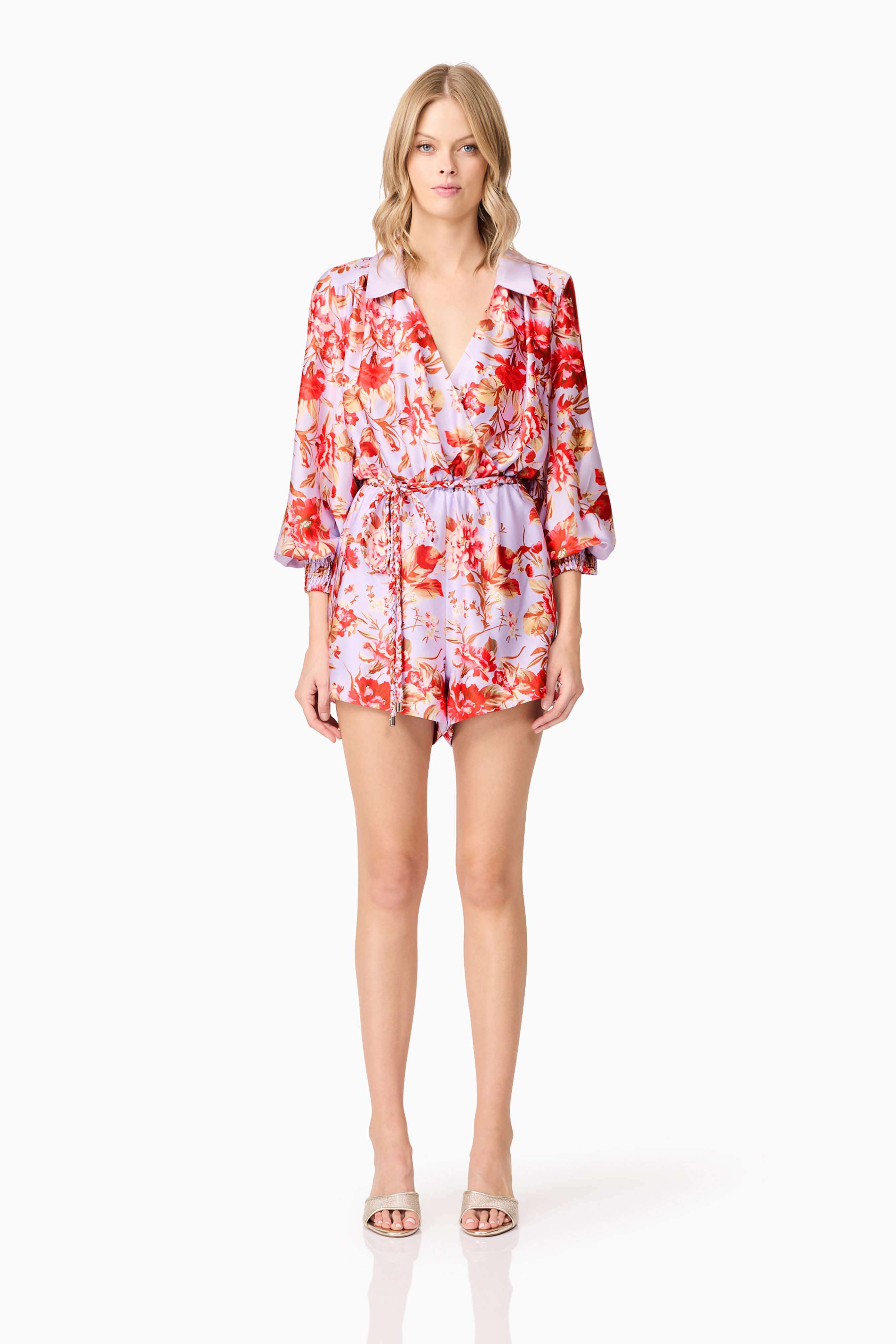 Elina Long Sleeve Playsuit in Purple