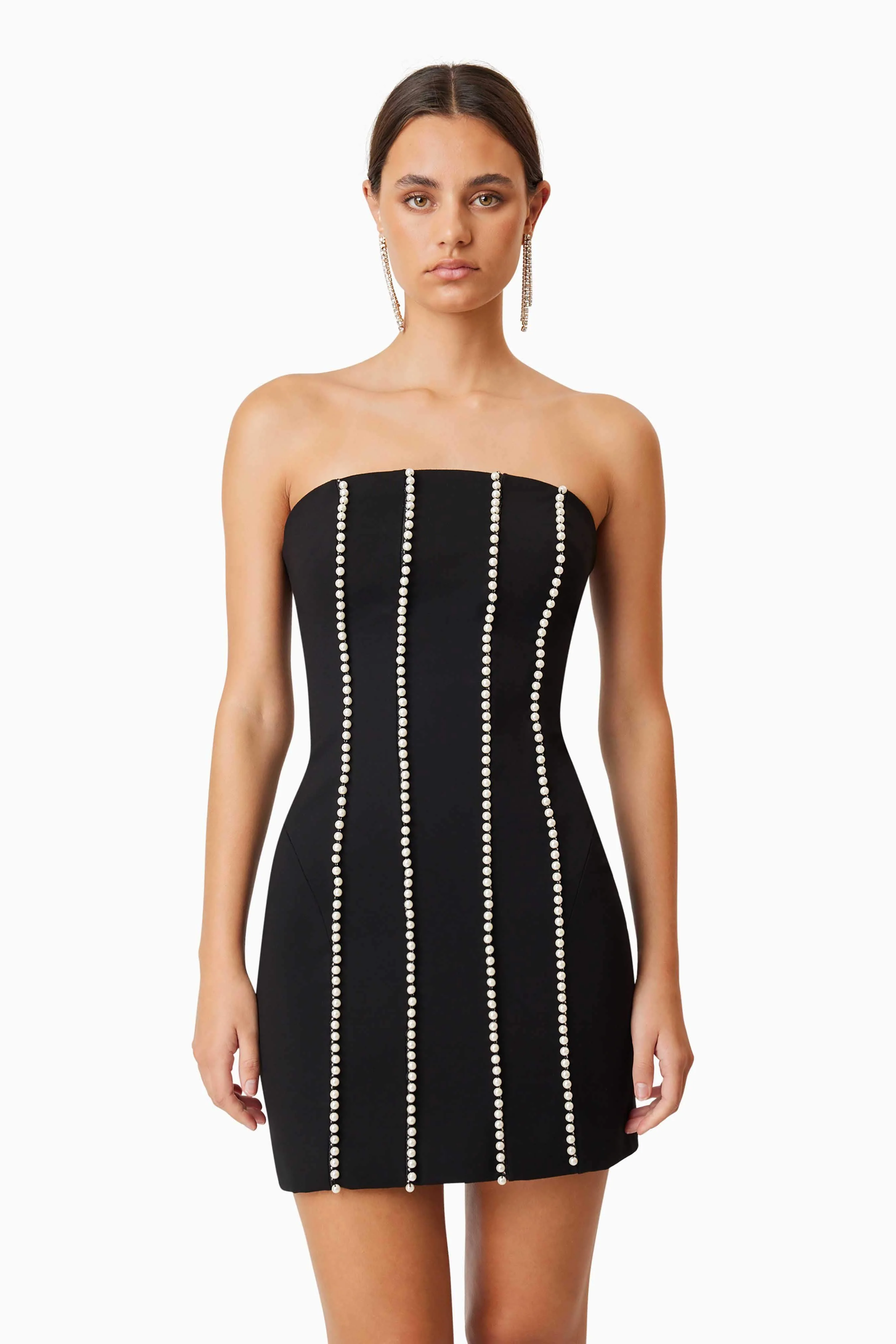 Sonnet Mini Strapless Pearl Dress In Black