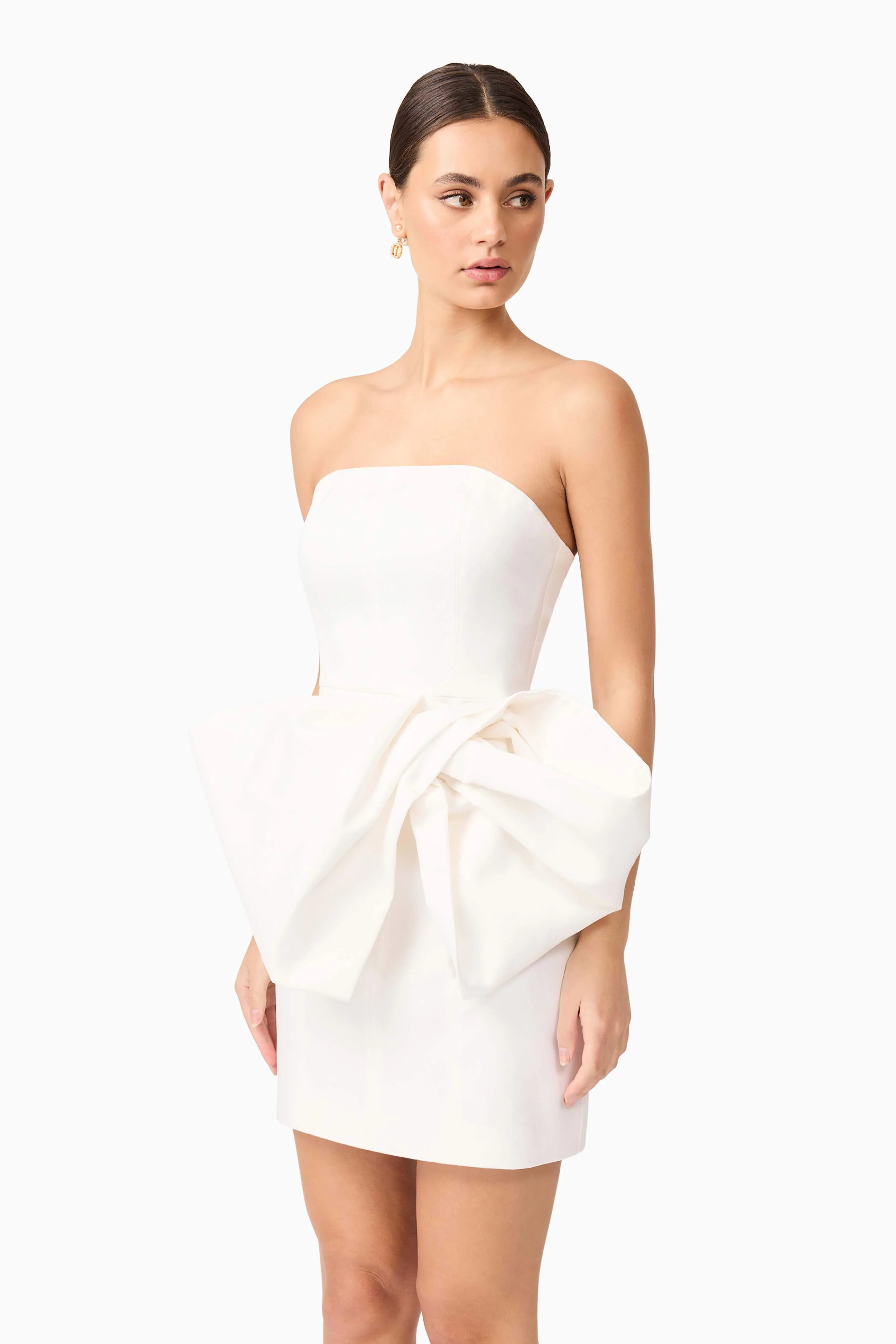 Elysie Bow Mini Dress in White