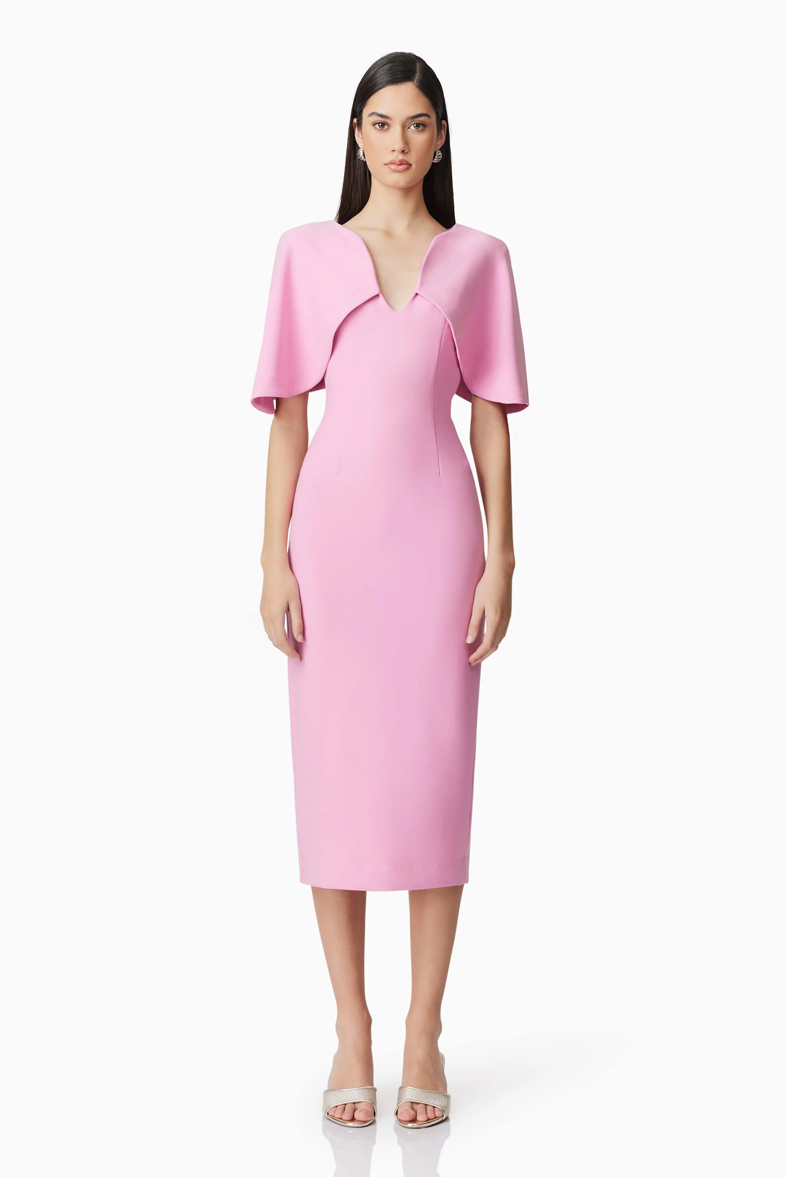 Gia Cape Midi Dress in Pink