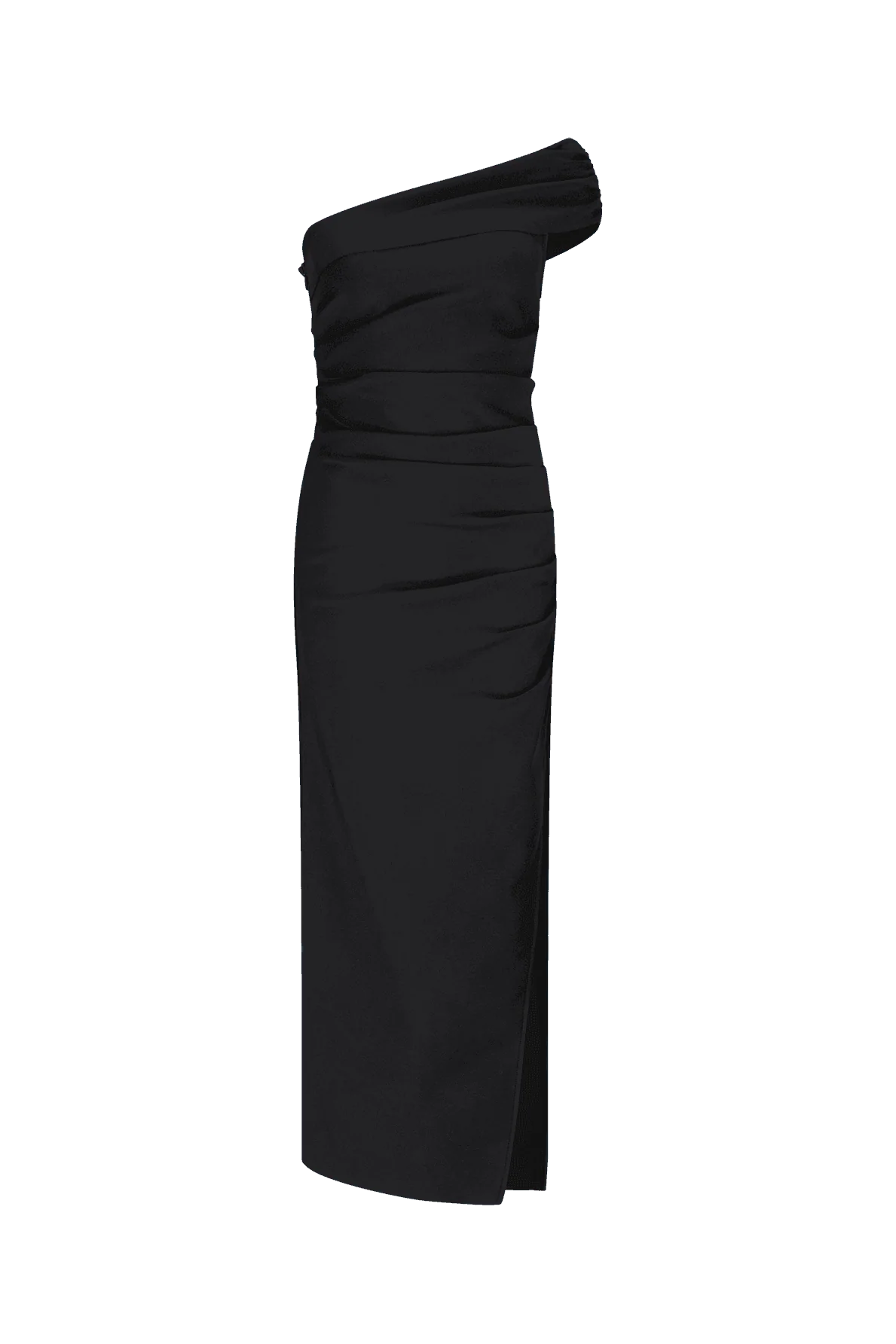 CURAAE Blaire One Shoulder Midi Dress in Black