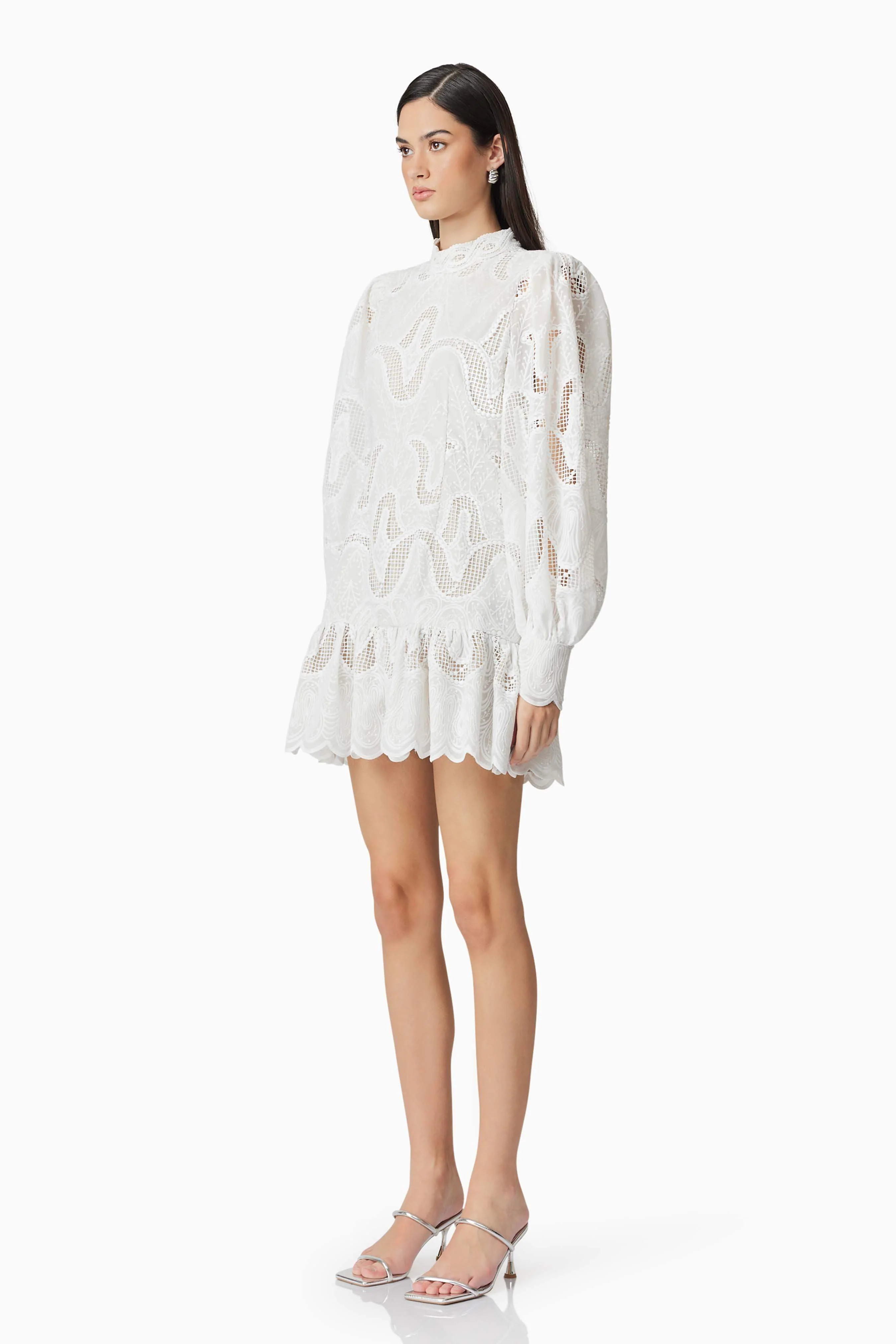Eliza Long Sleeve Mini Dress in White