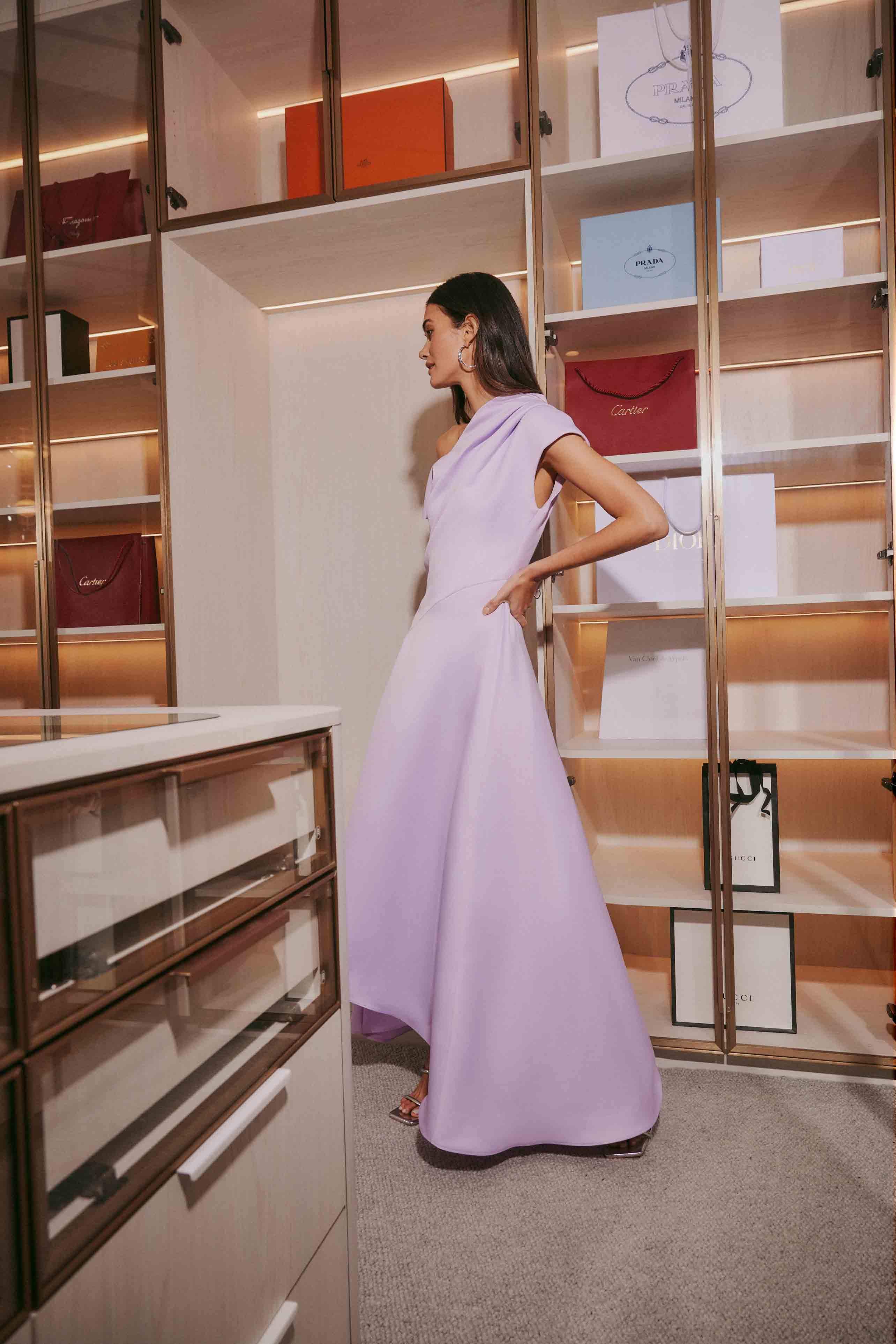 Marissa One Shoulder Gown in Purple