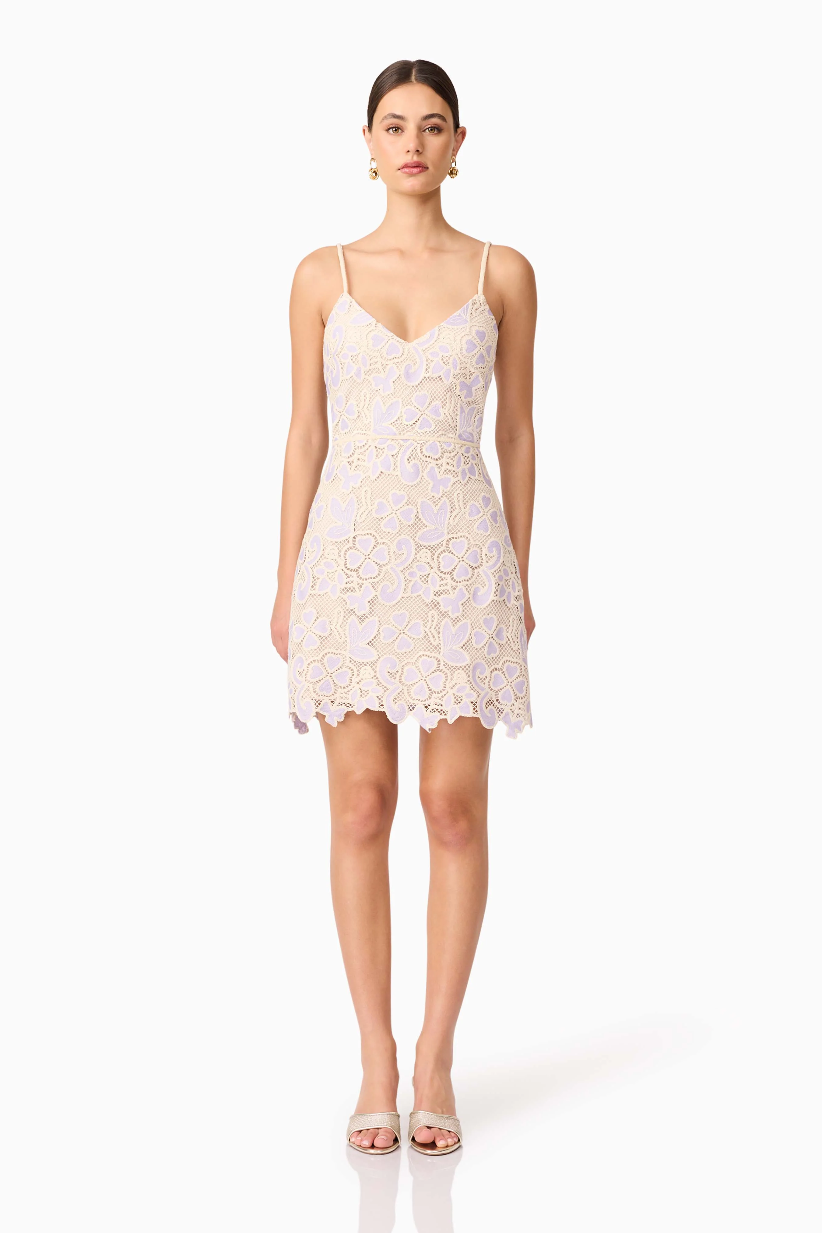Jasmine Crochet Mini Dress in Purple & Beige