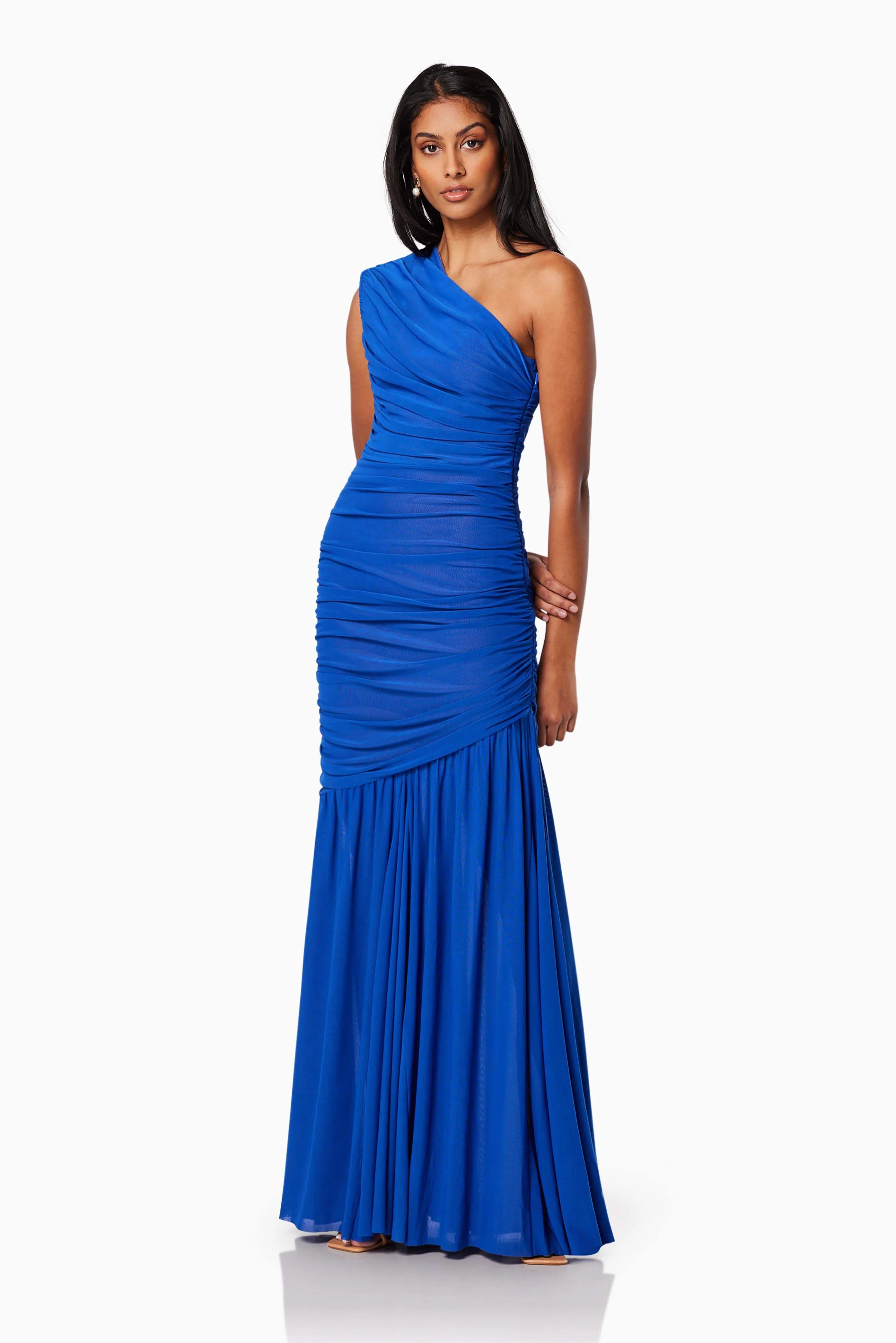 Vienna Fitted Maxi Gown In Blue