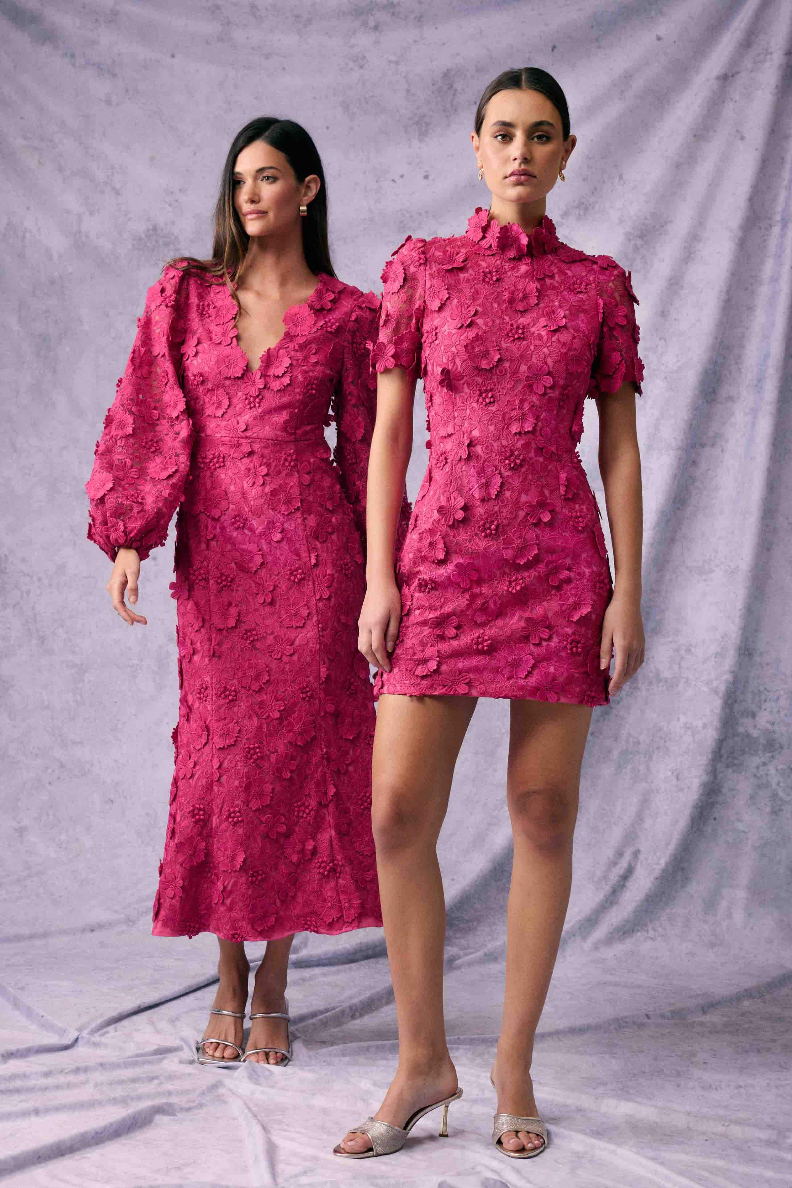 Claudia Long Sleeve Midi Dress in Pink