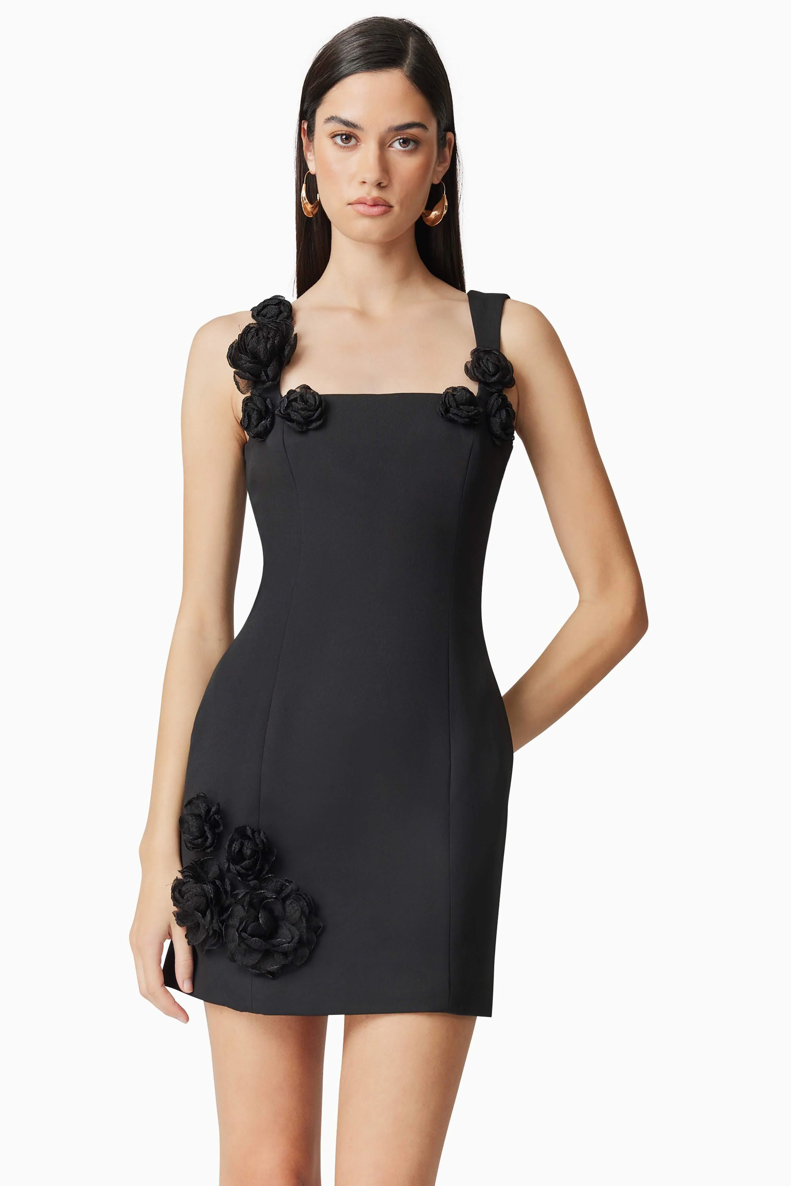 Trompe 3D Floral Mini Dress Black