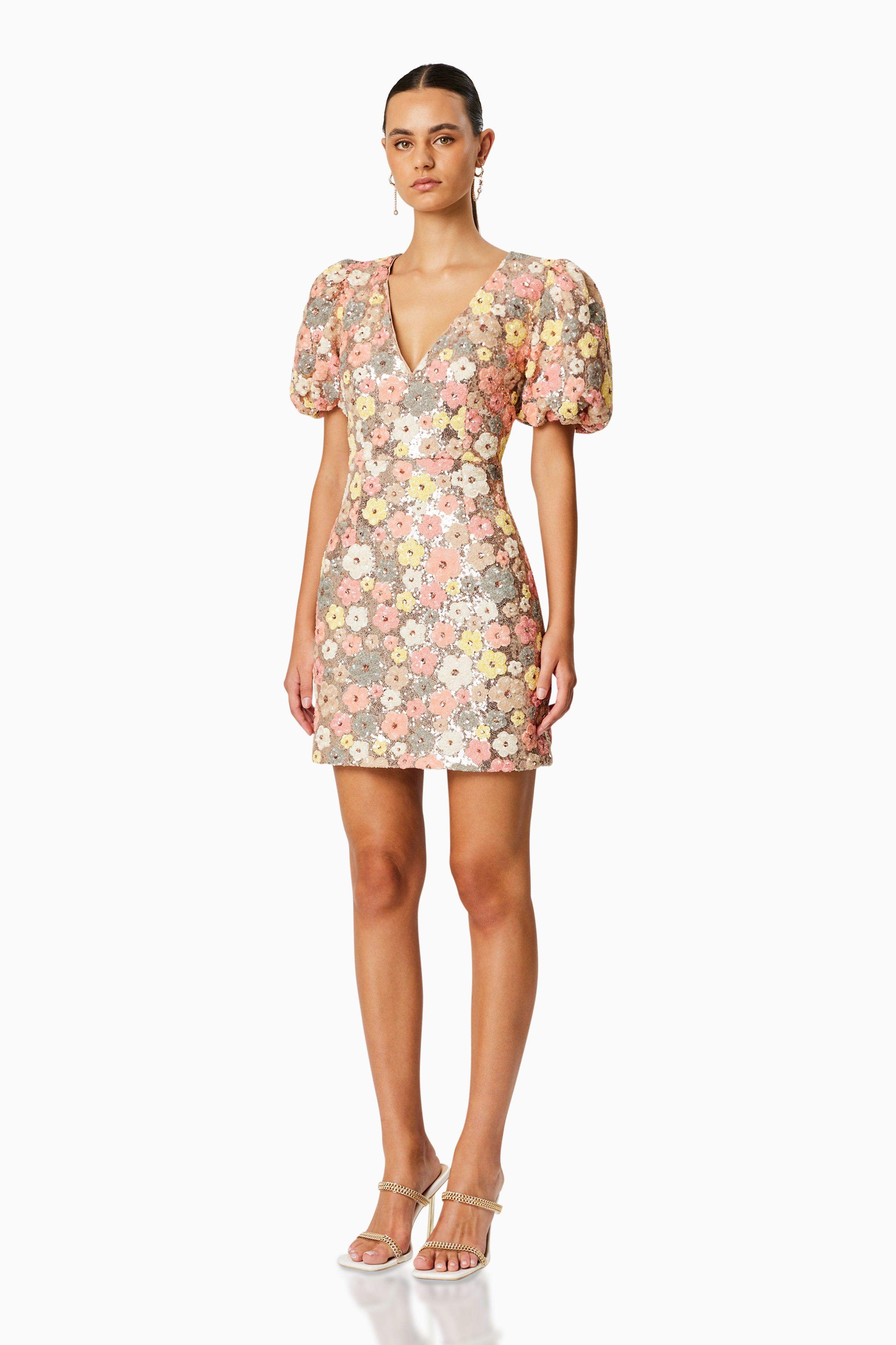 Garden Mini Puff Sleeve Dress In Florals