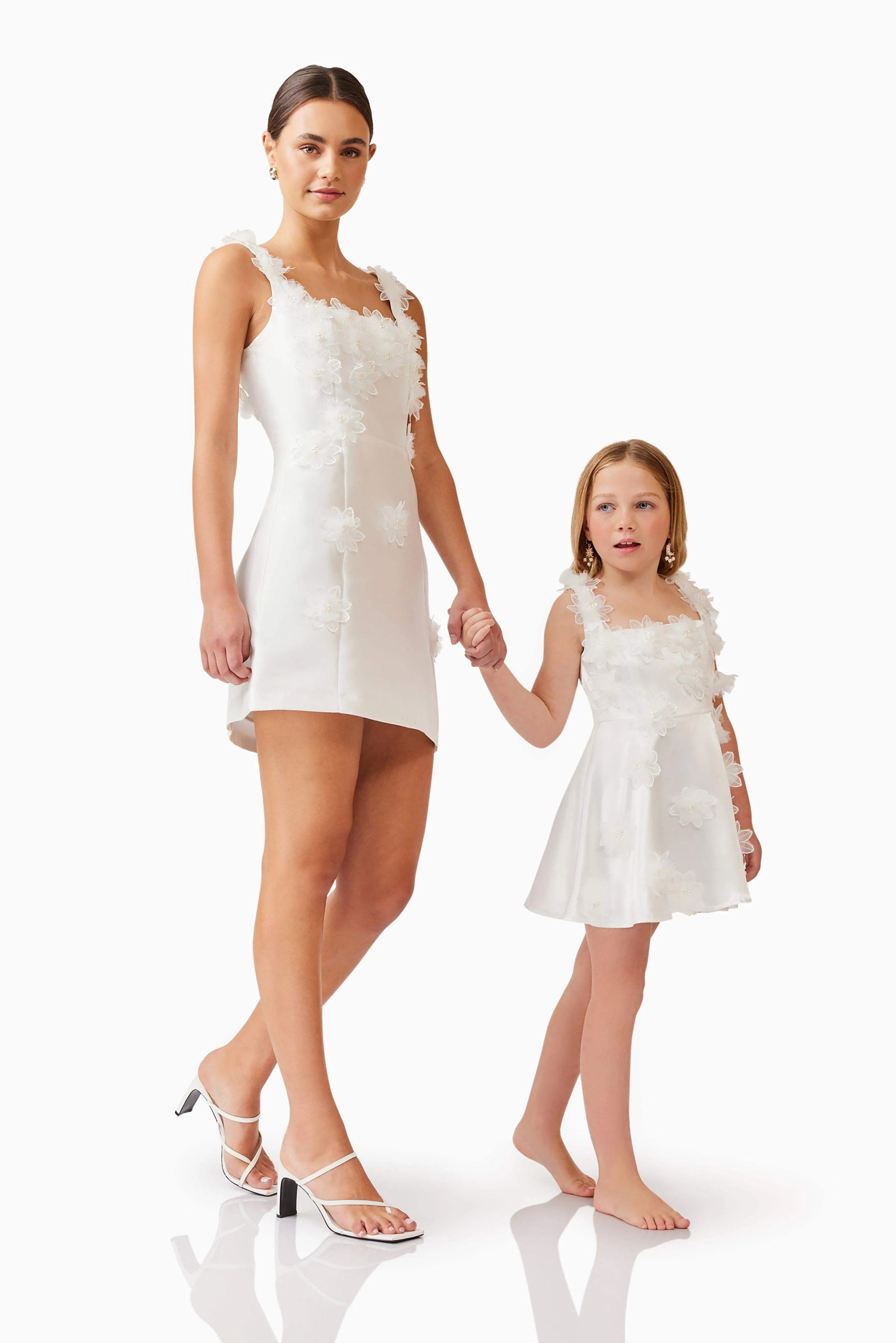 Elder Floral Girls Dress in White