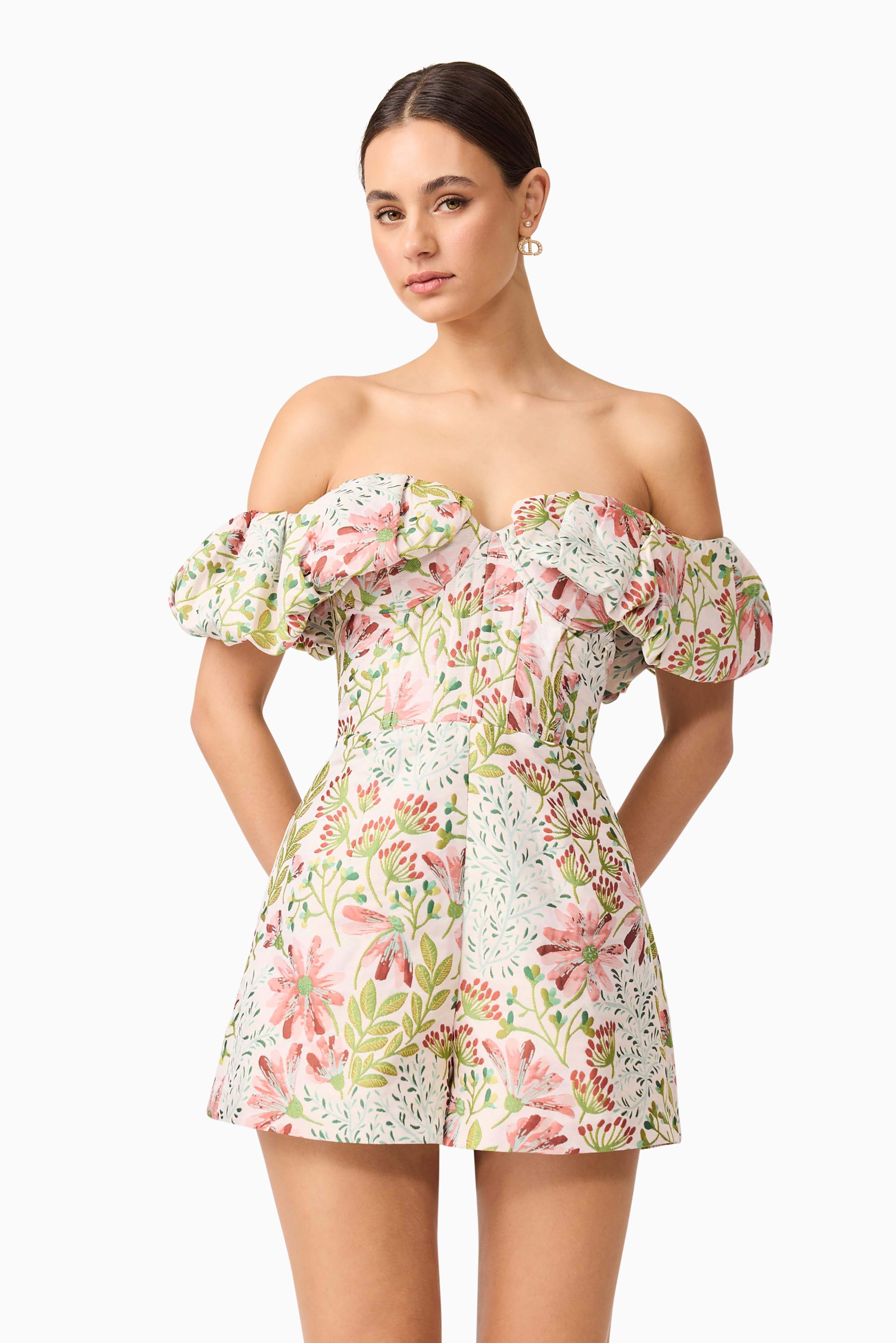 Calaantha Off The Shoulder Romper in Floral