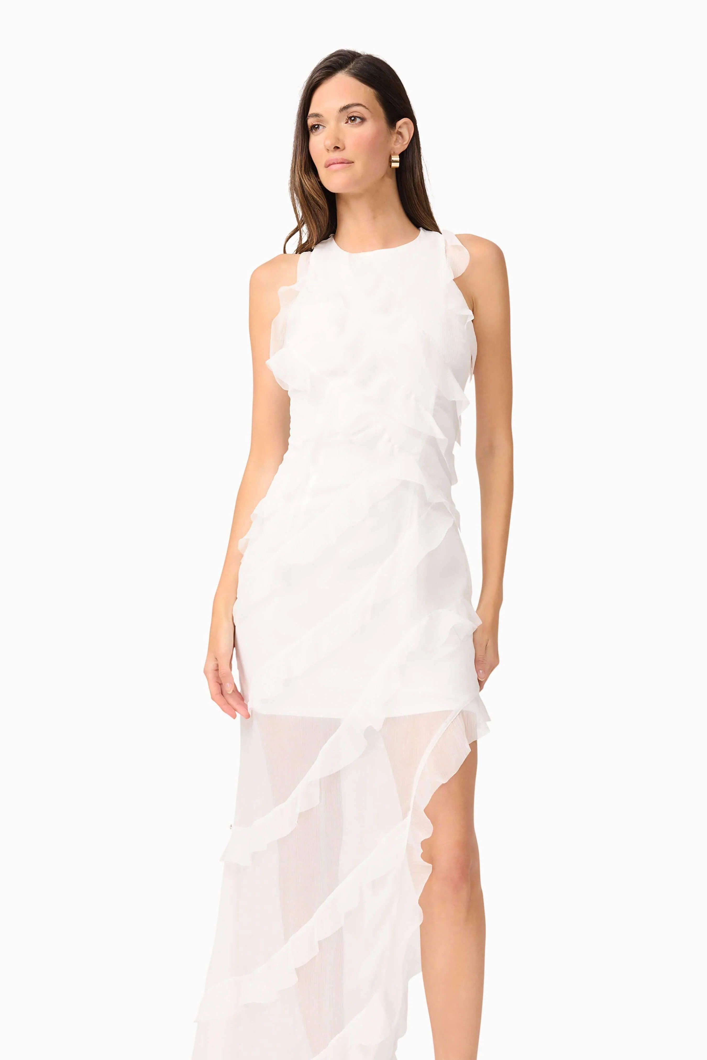 Celeana Textured Sheer Maxi Dress in White