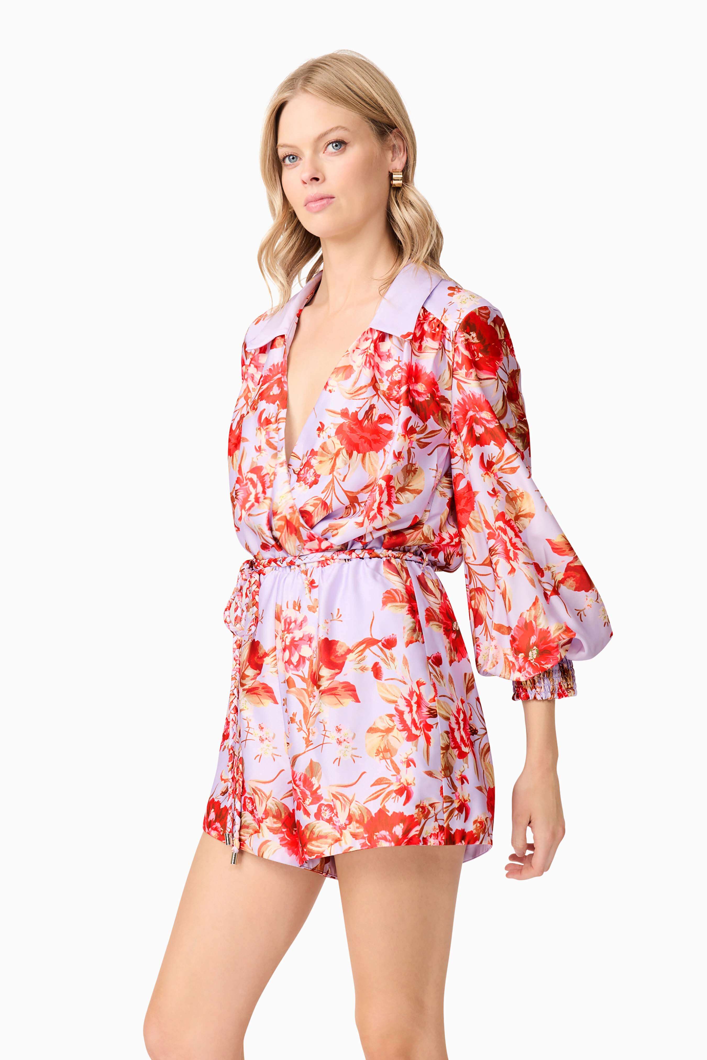 Elina Long Sleeve Playsuit in Purple