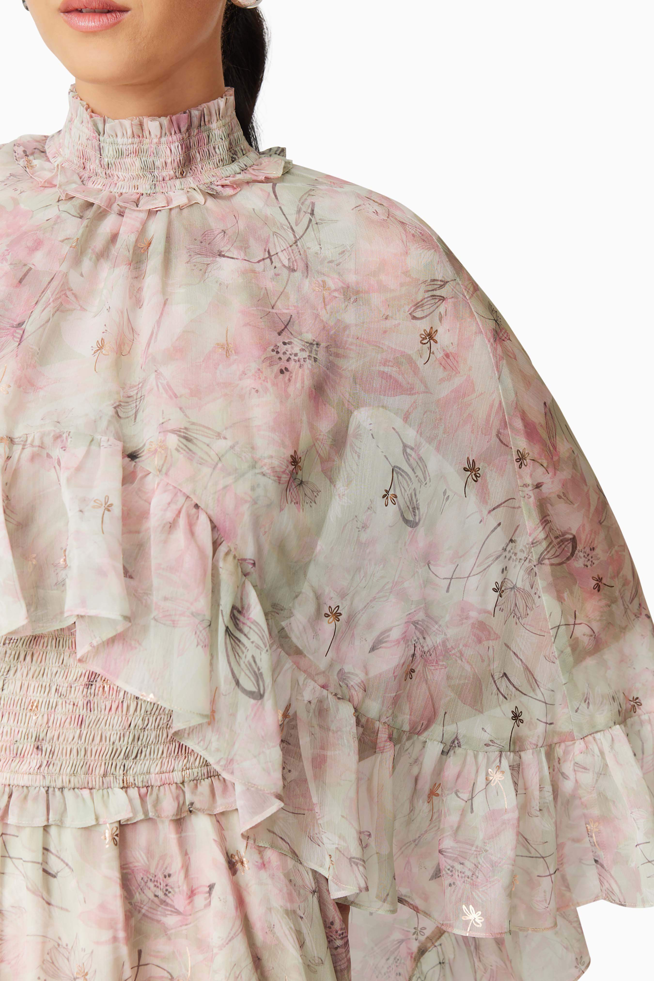 Monica Cape Mini Dress in Floral