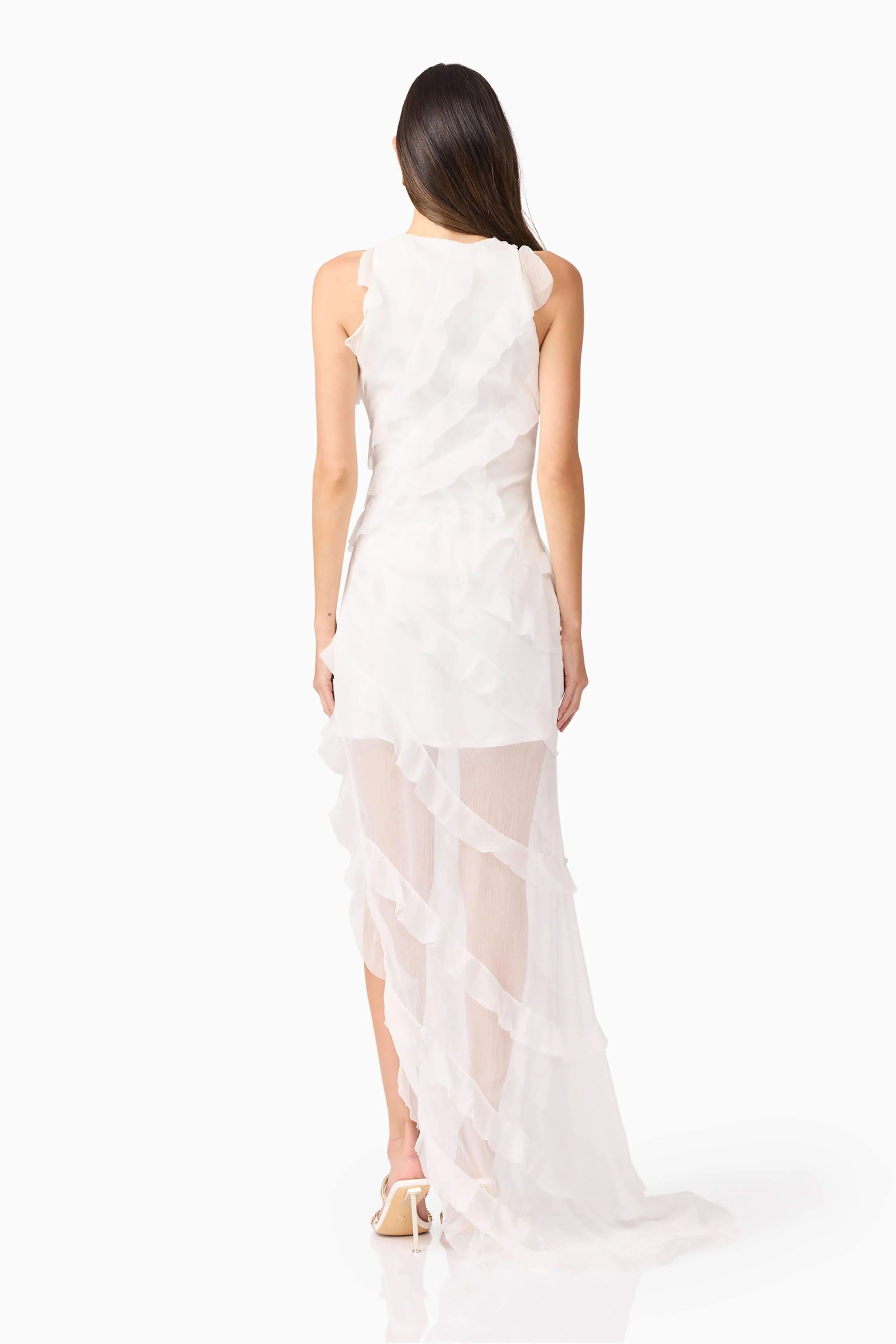 Celeana Textured Sheer Maxi Dress in White