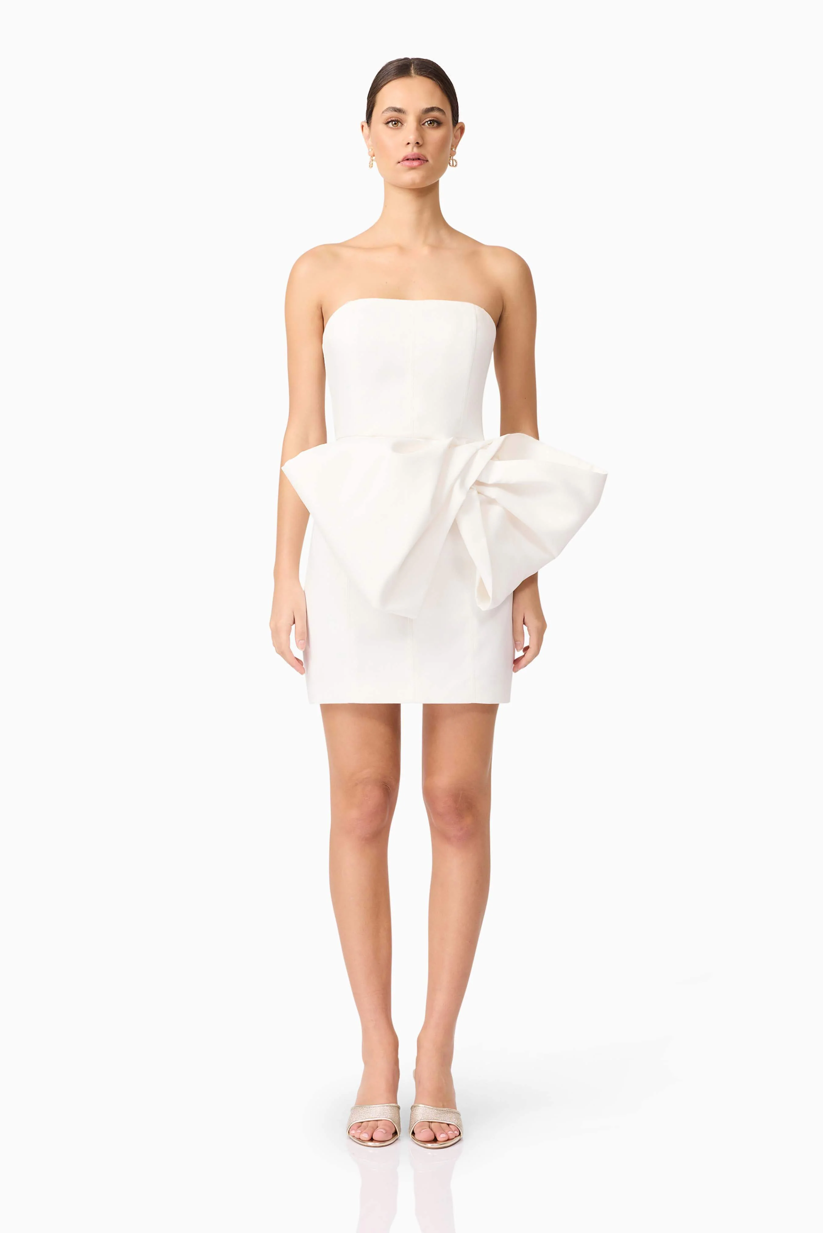 Elysie Bow Mini Dress in White