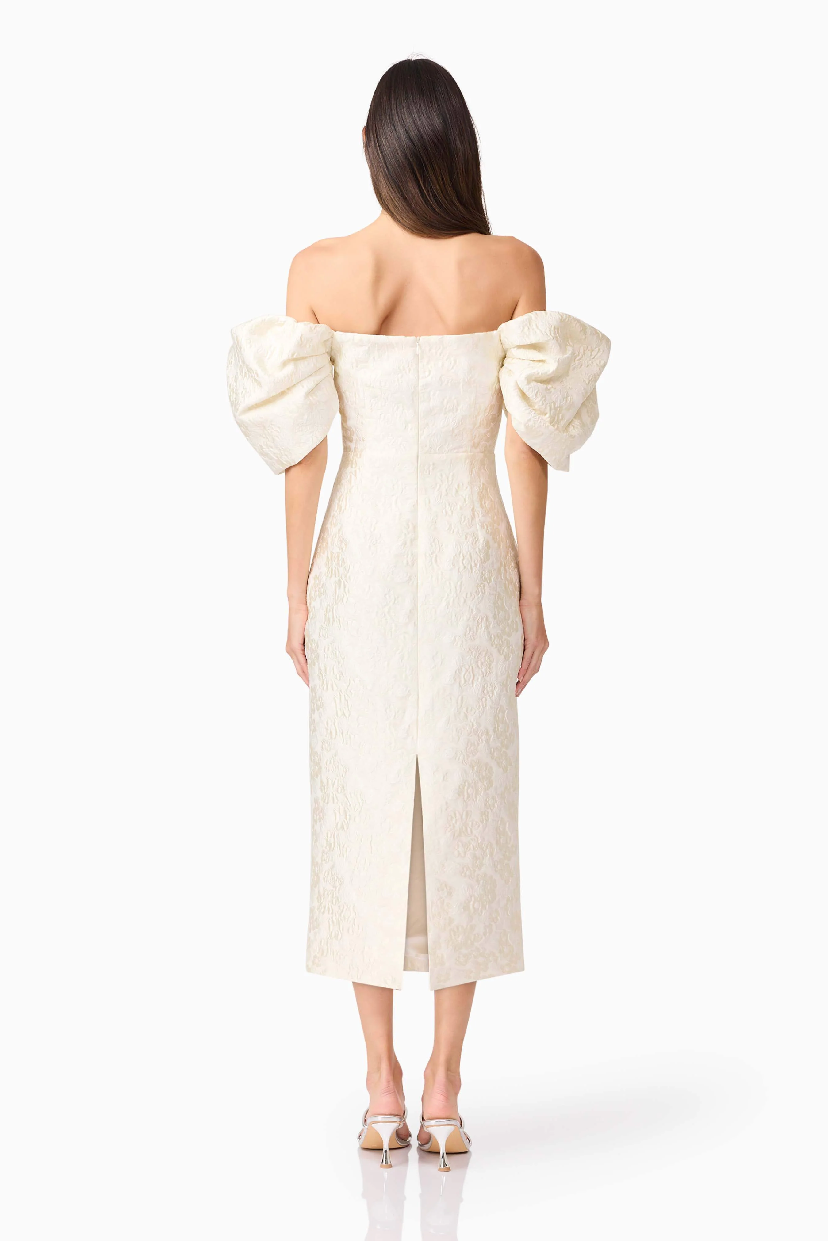 Galadirel Puff Sleeve Midi Dress in White