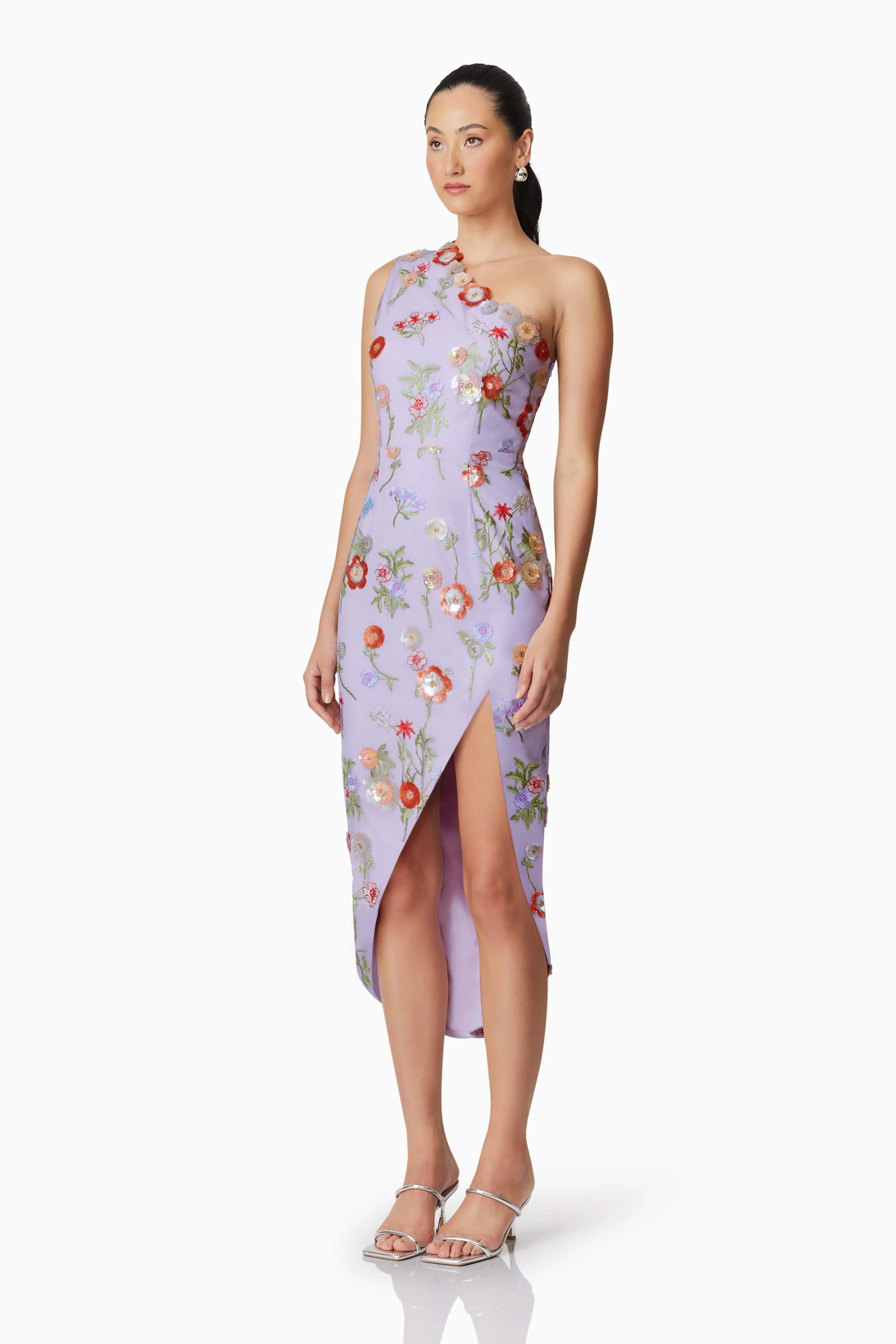 Naya One Shoulder Midi Dress in Purple
