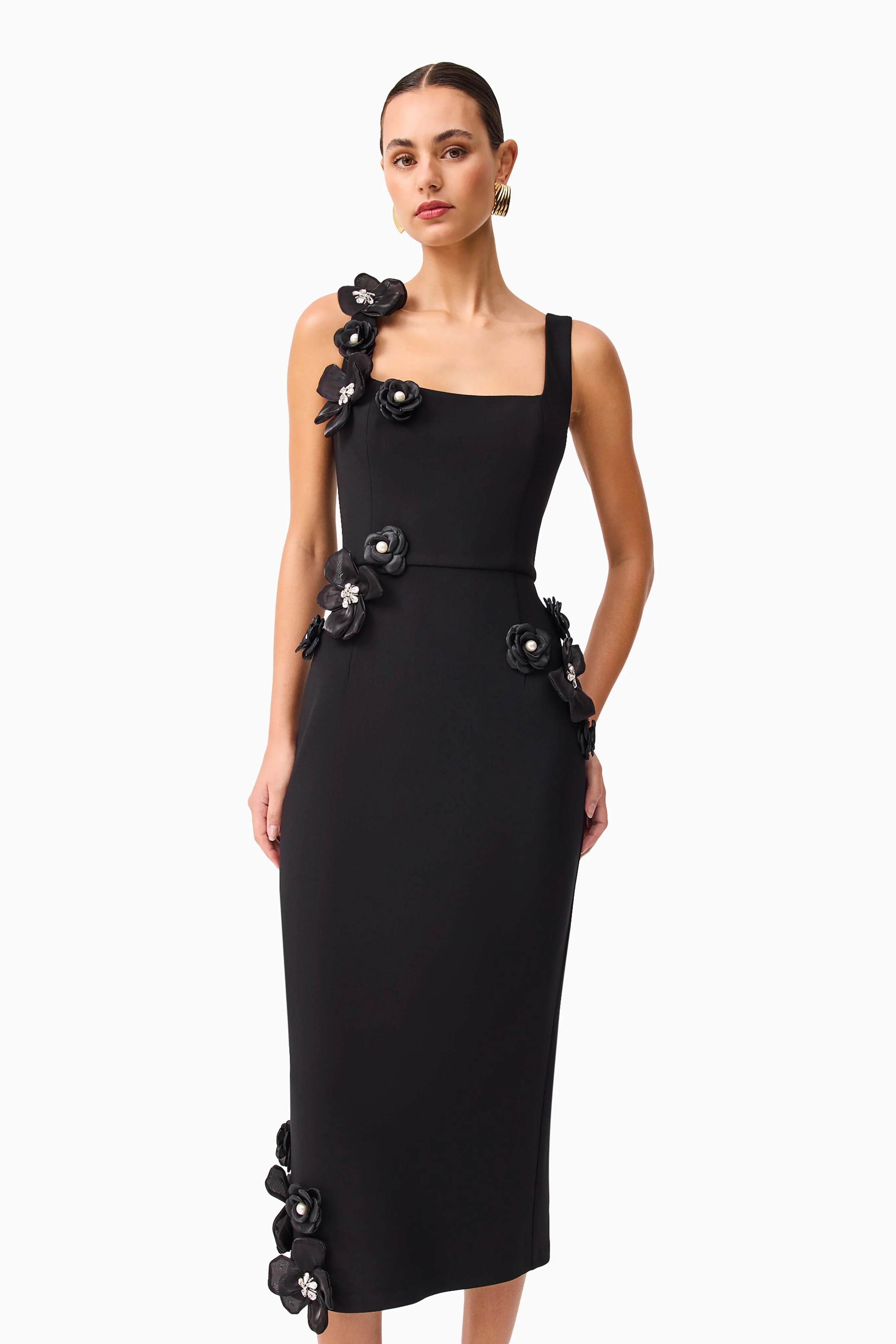 Chantelle 3D Midi Dress in Black