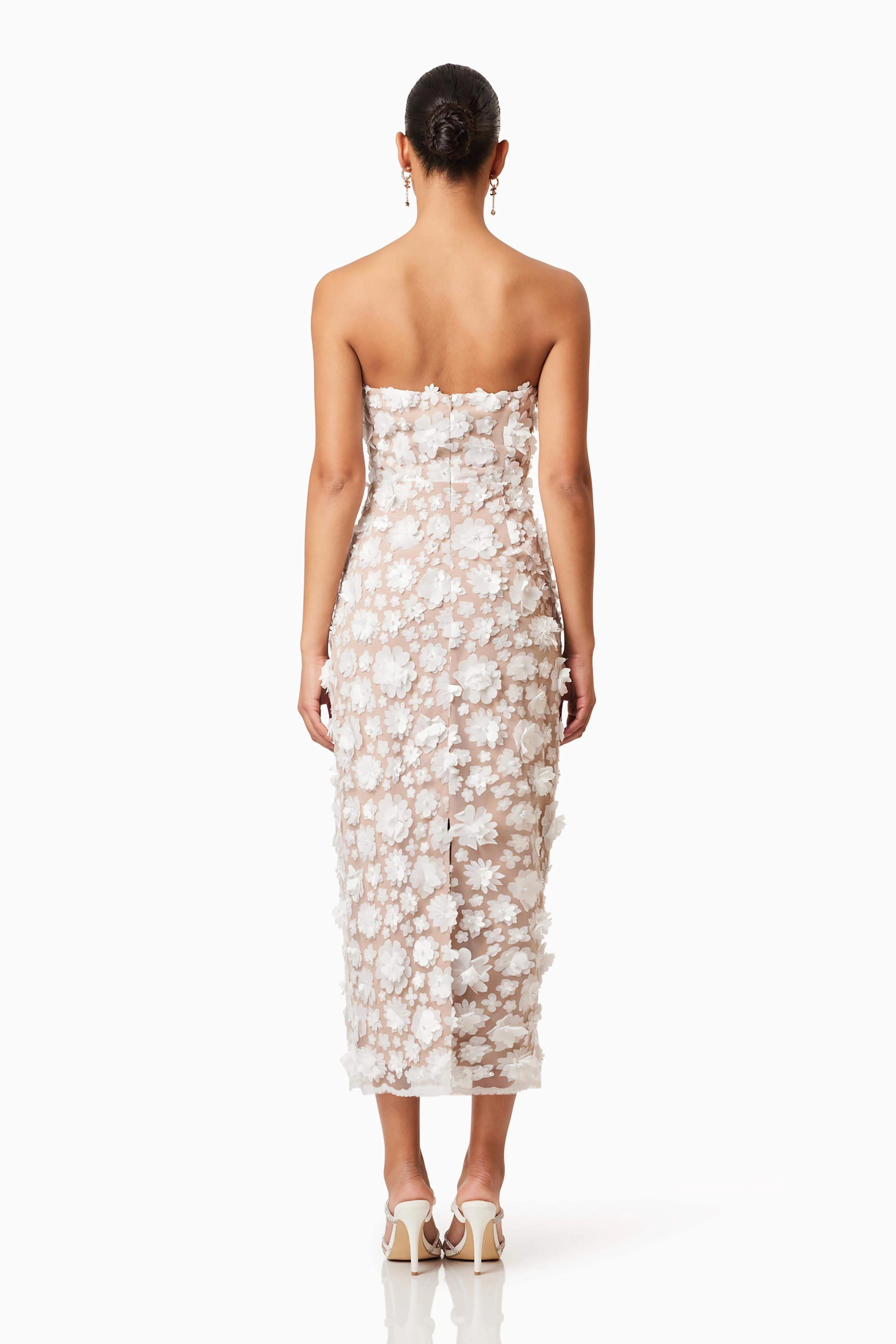 Bluebell Strapless 3D Midi Dress in White