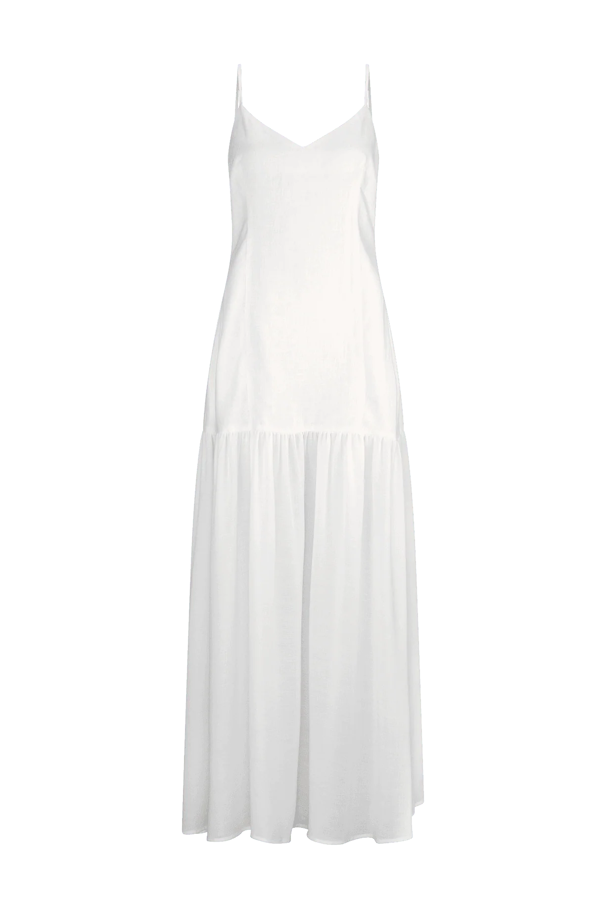 CURAAE Palm Drop Waist Frill Summer Maxi Dress In White