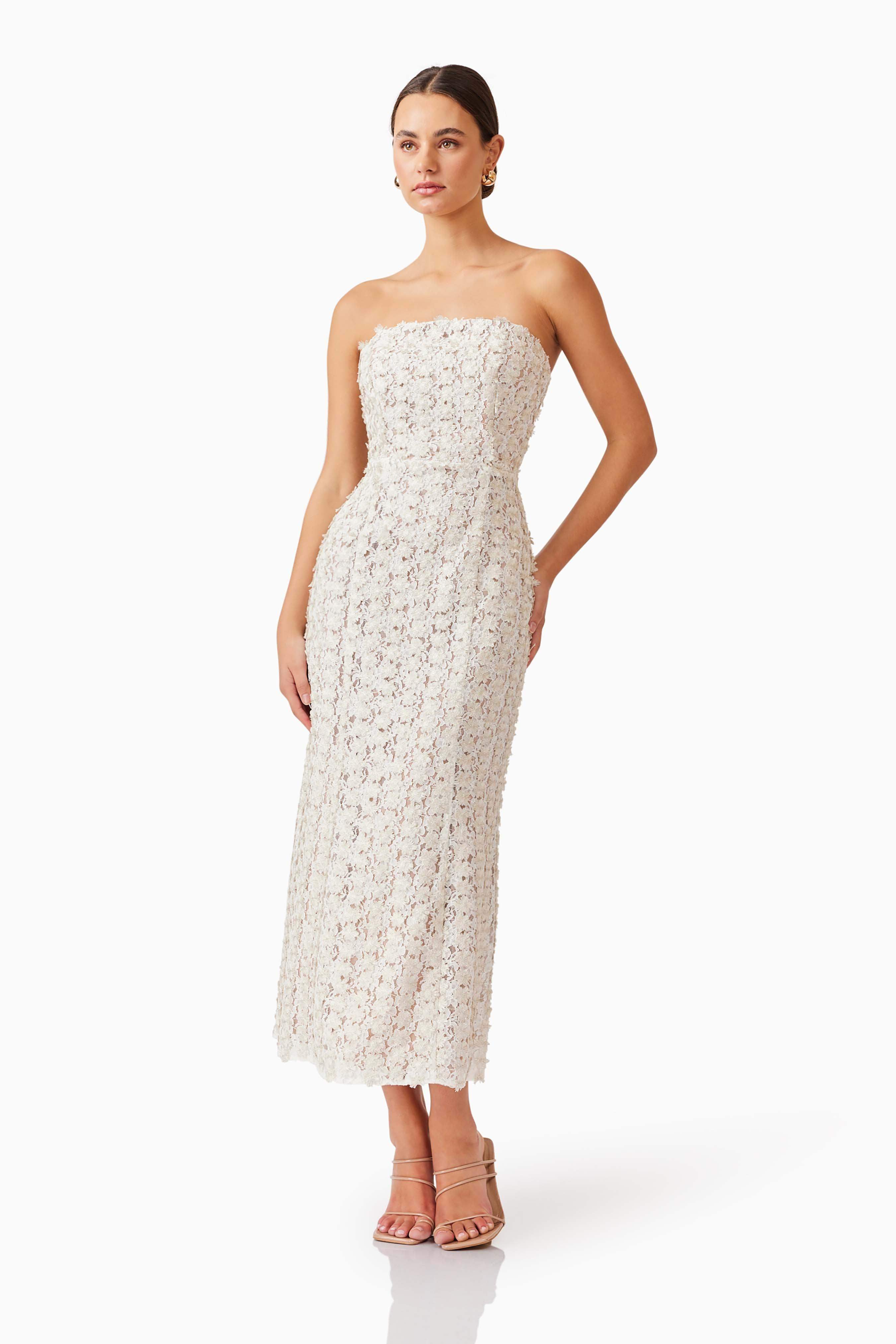 Cali Strapless Midi Dress in White