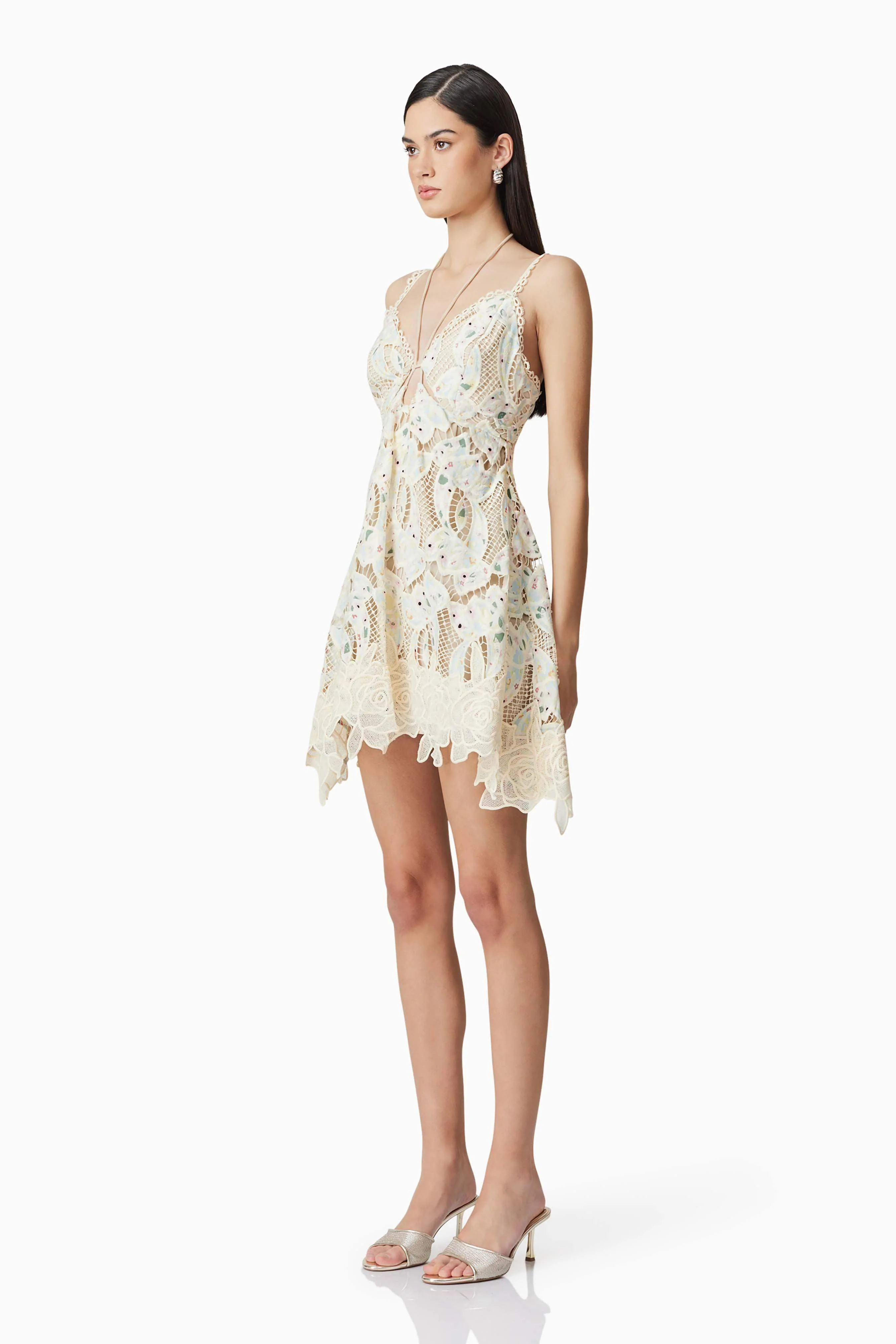 Kyla Floral Mini Halter Dress in White