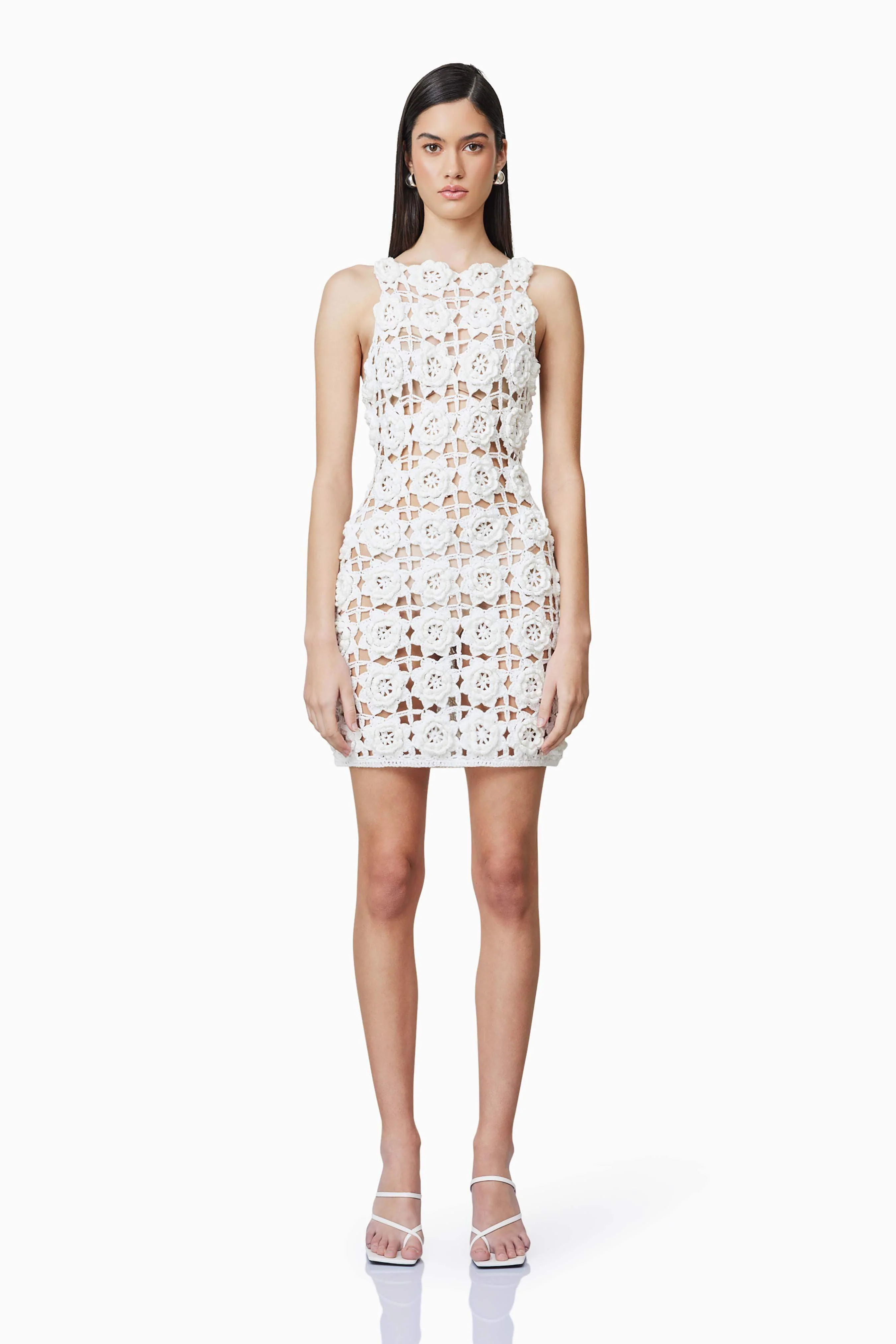 Elise Crochet Mini Dress in White