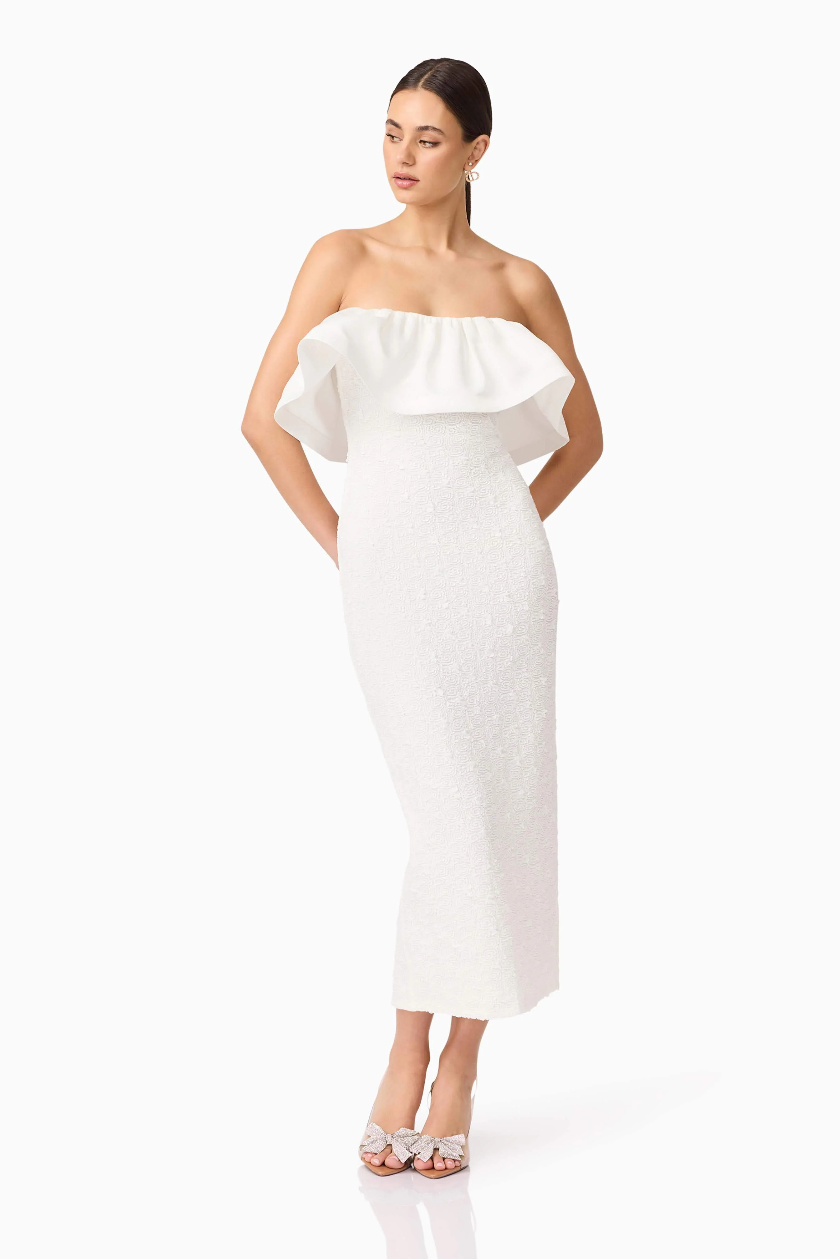 Dandelione Strapless Midi Dress in White