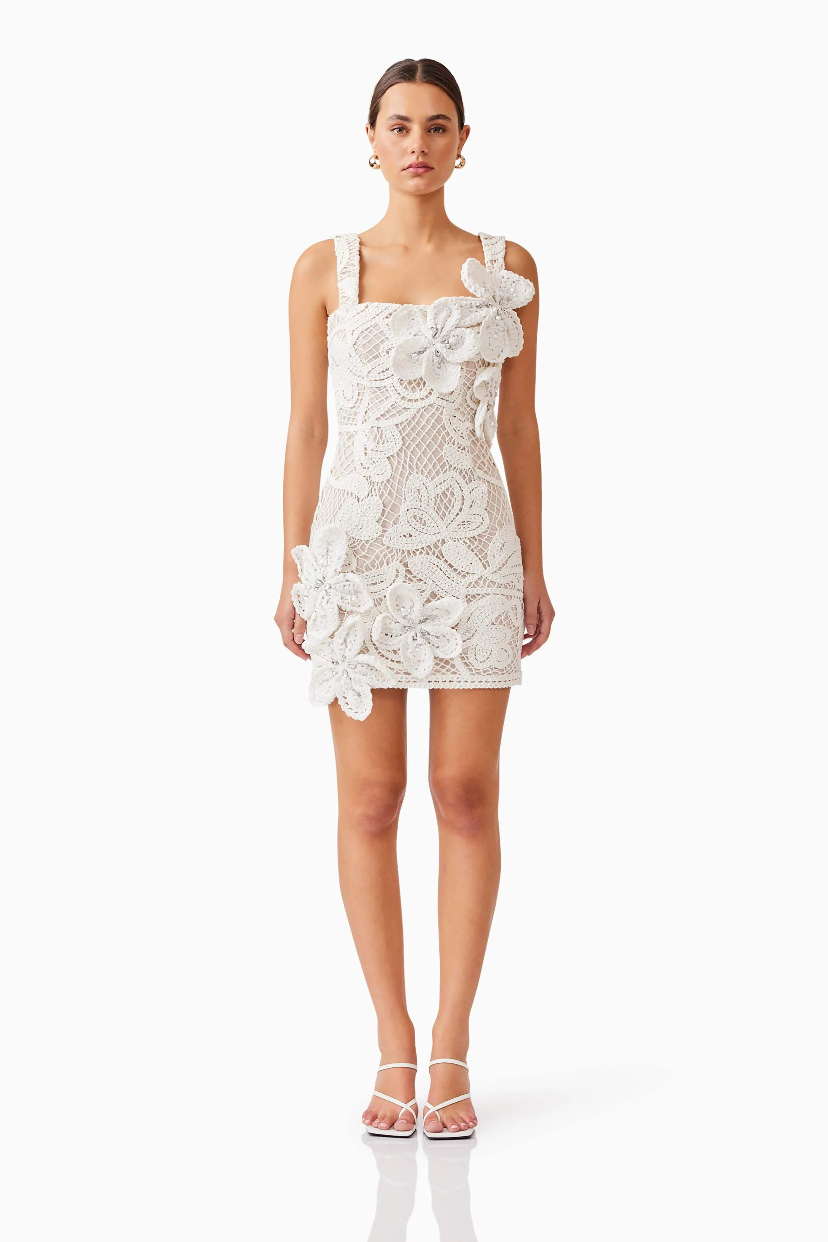 Kyra Crochet Mini Dress in White