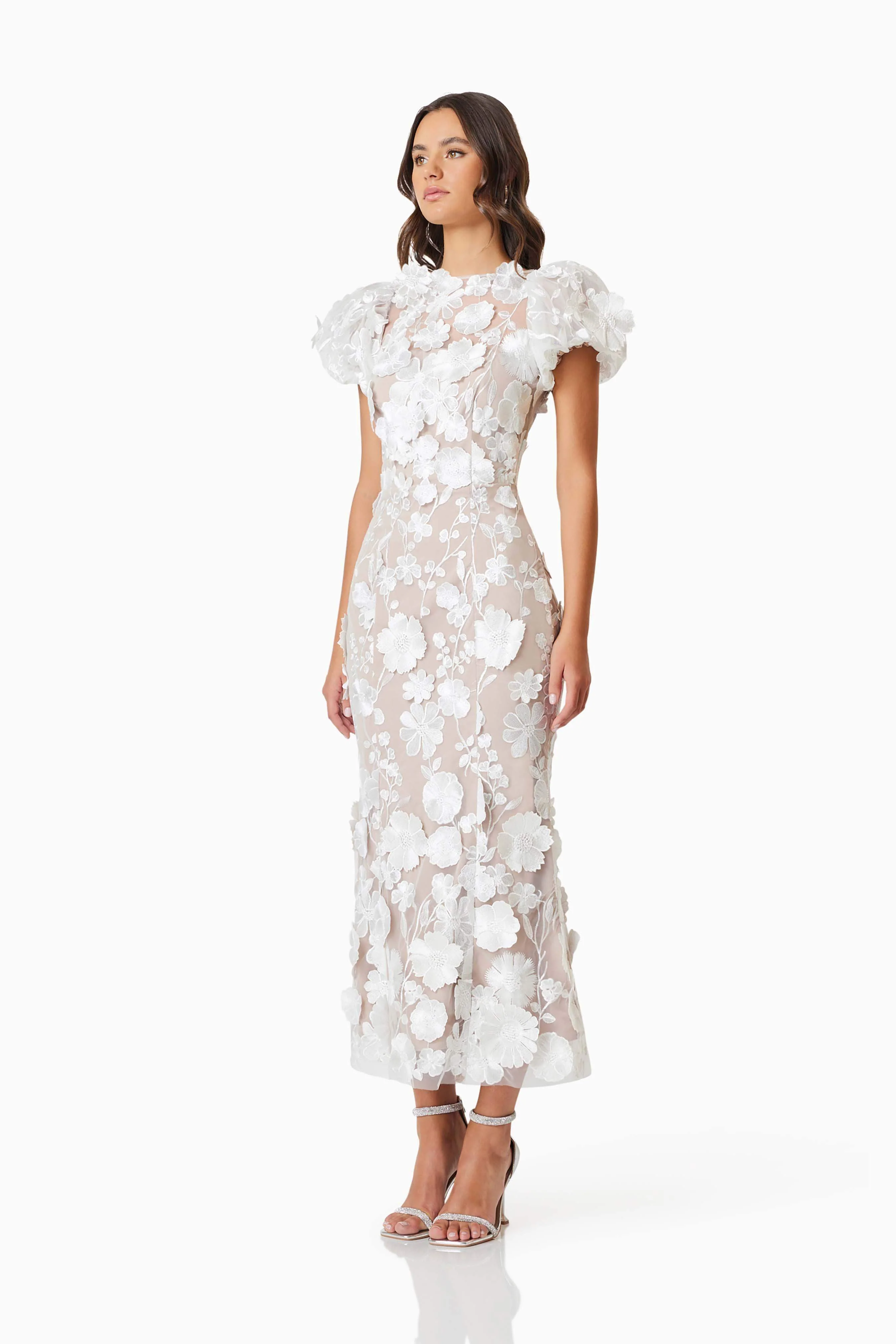 Astraea 3D Lace Maxi Dress In White