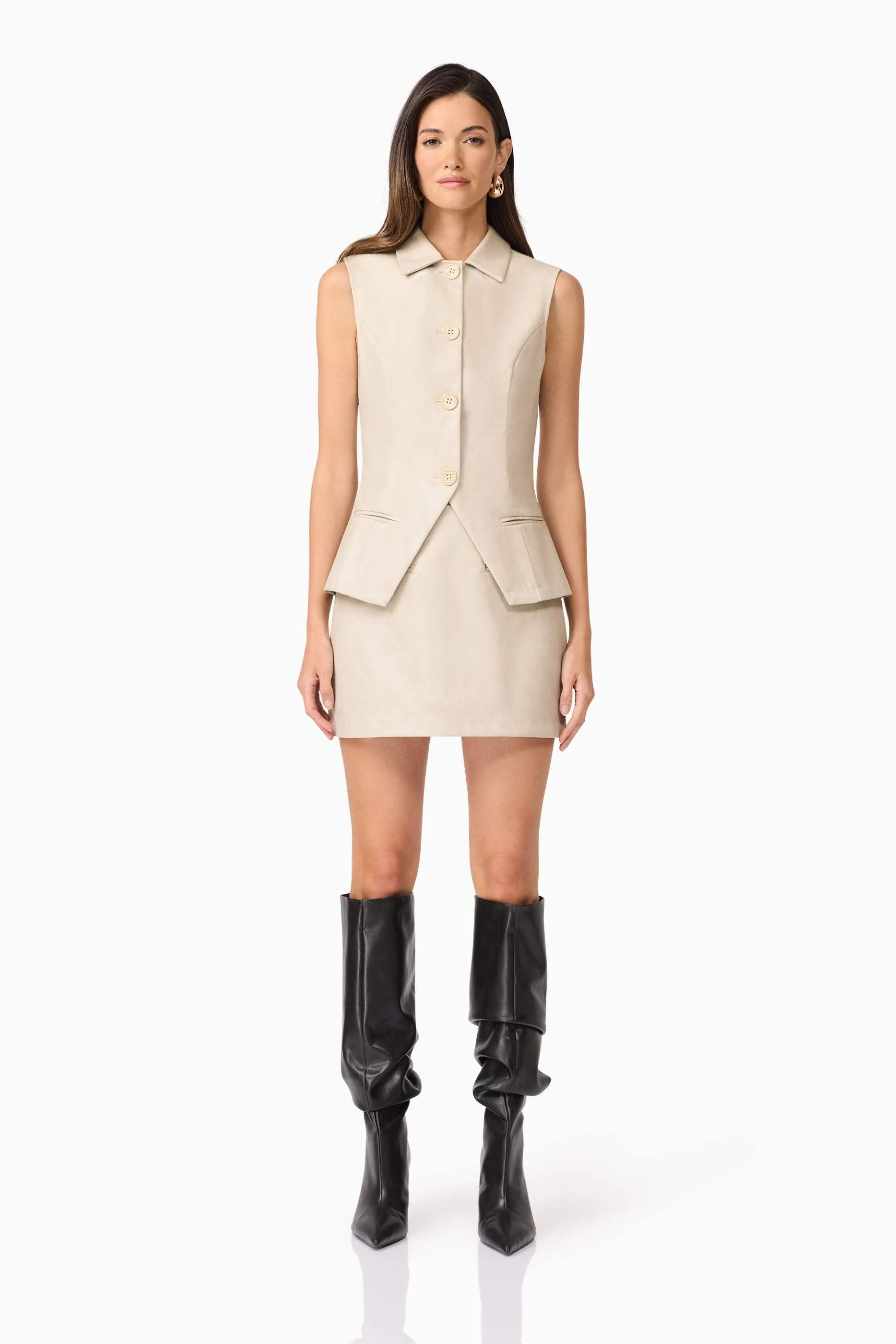 CURAAE Malia Leather Vest In Beige