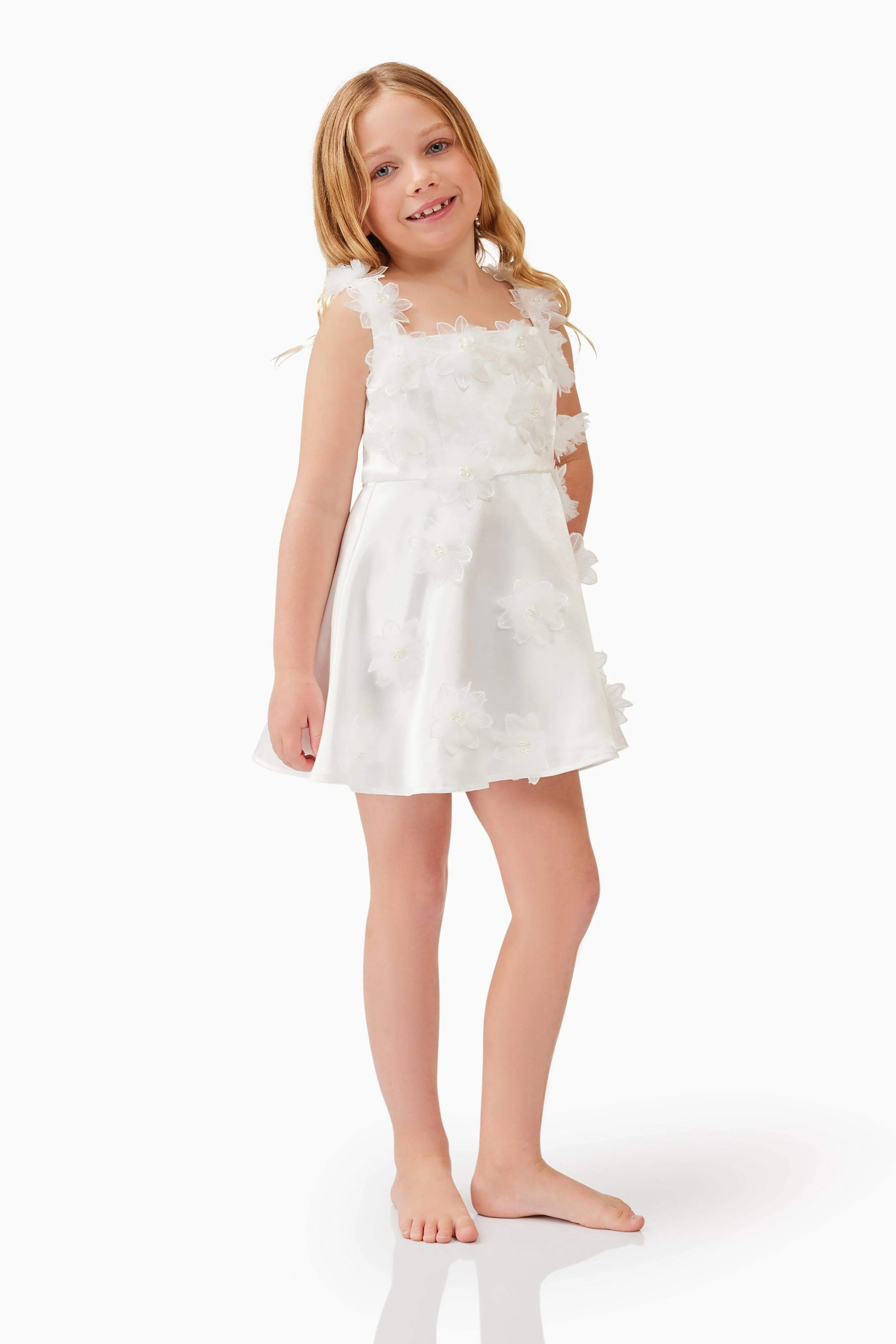 Elder Floral Girls Dress in White