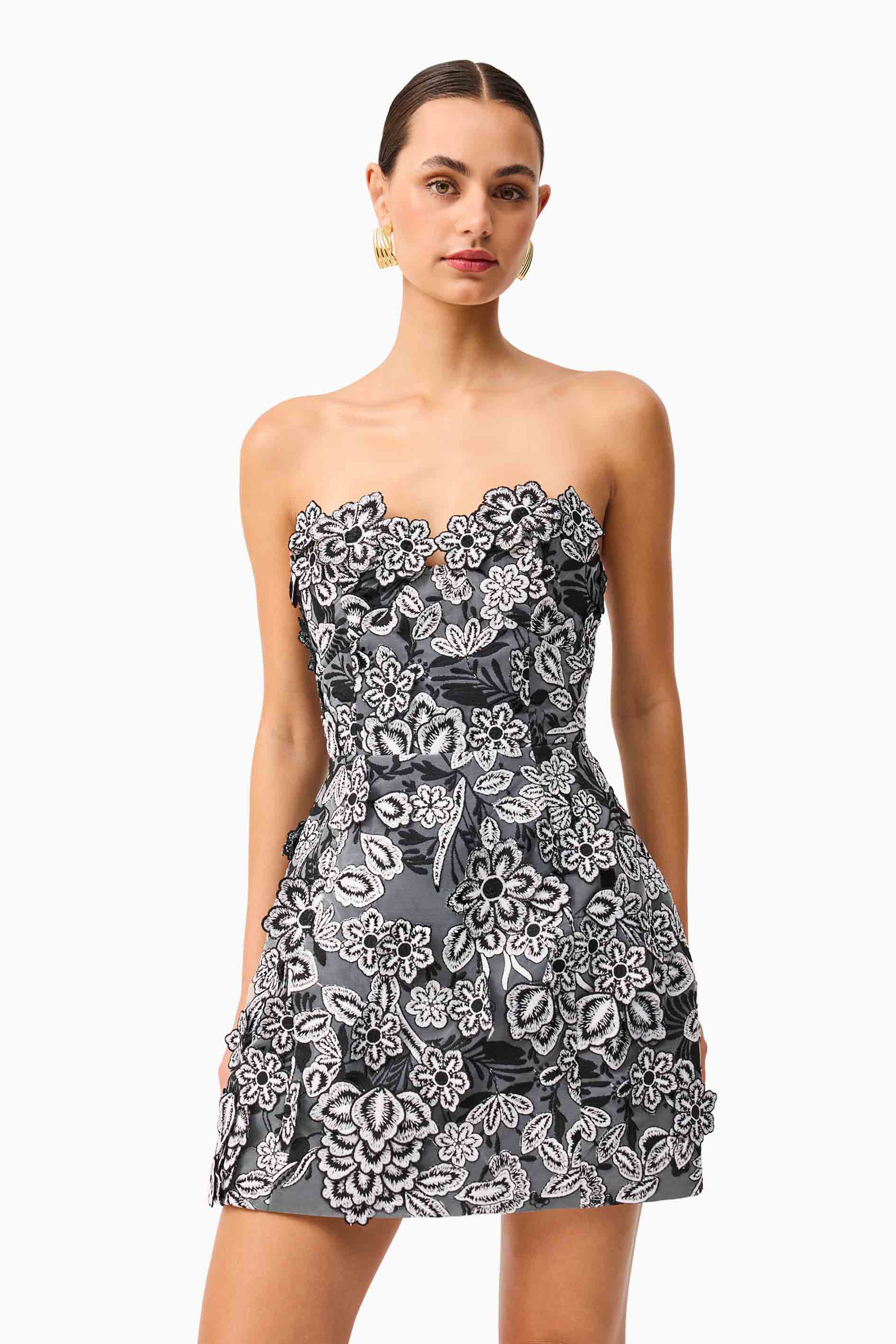 Roseate Floral Mini Dress in Black
