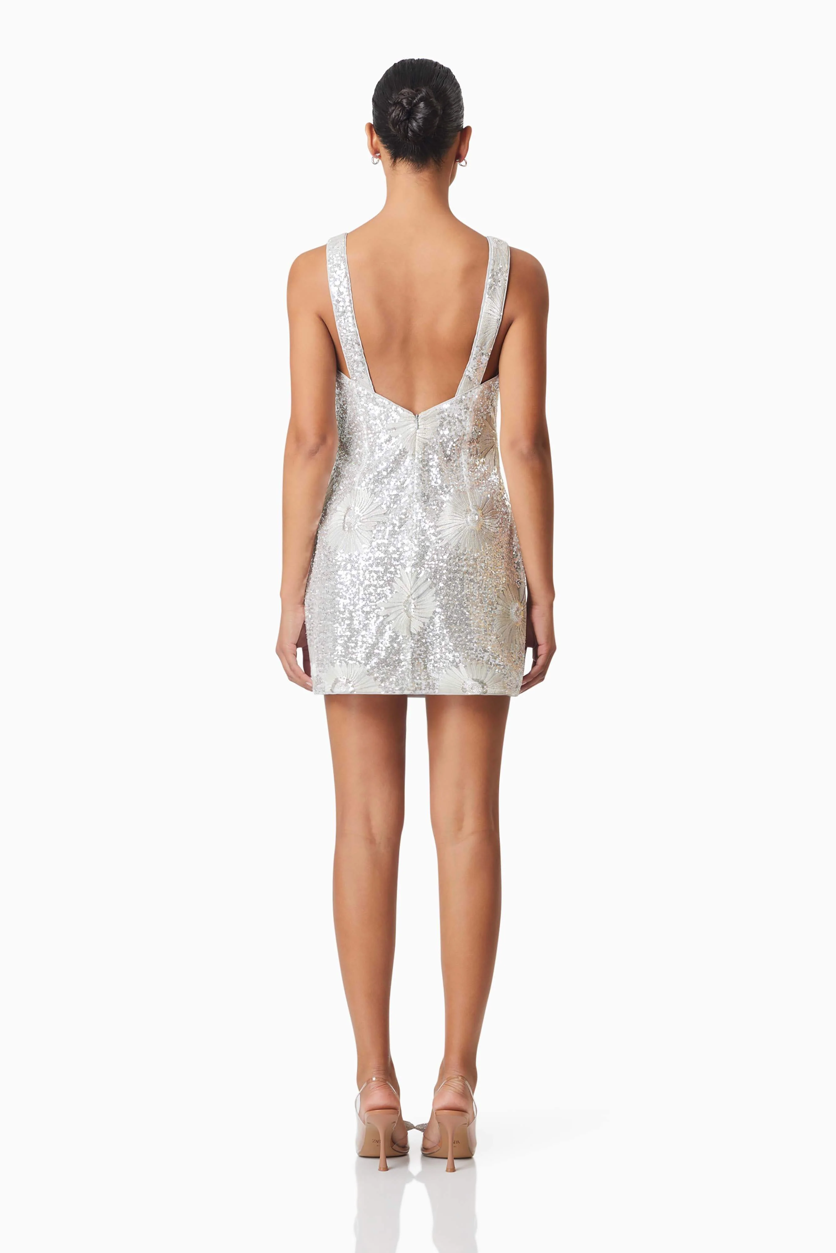Caledonia Sequin Mini Shift Dress In Silver