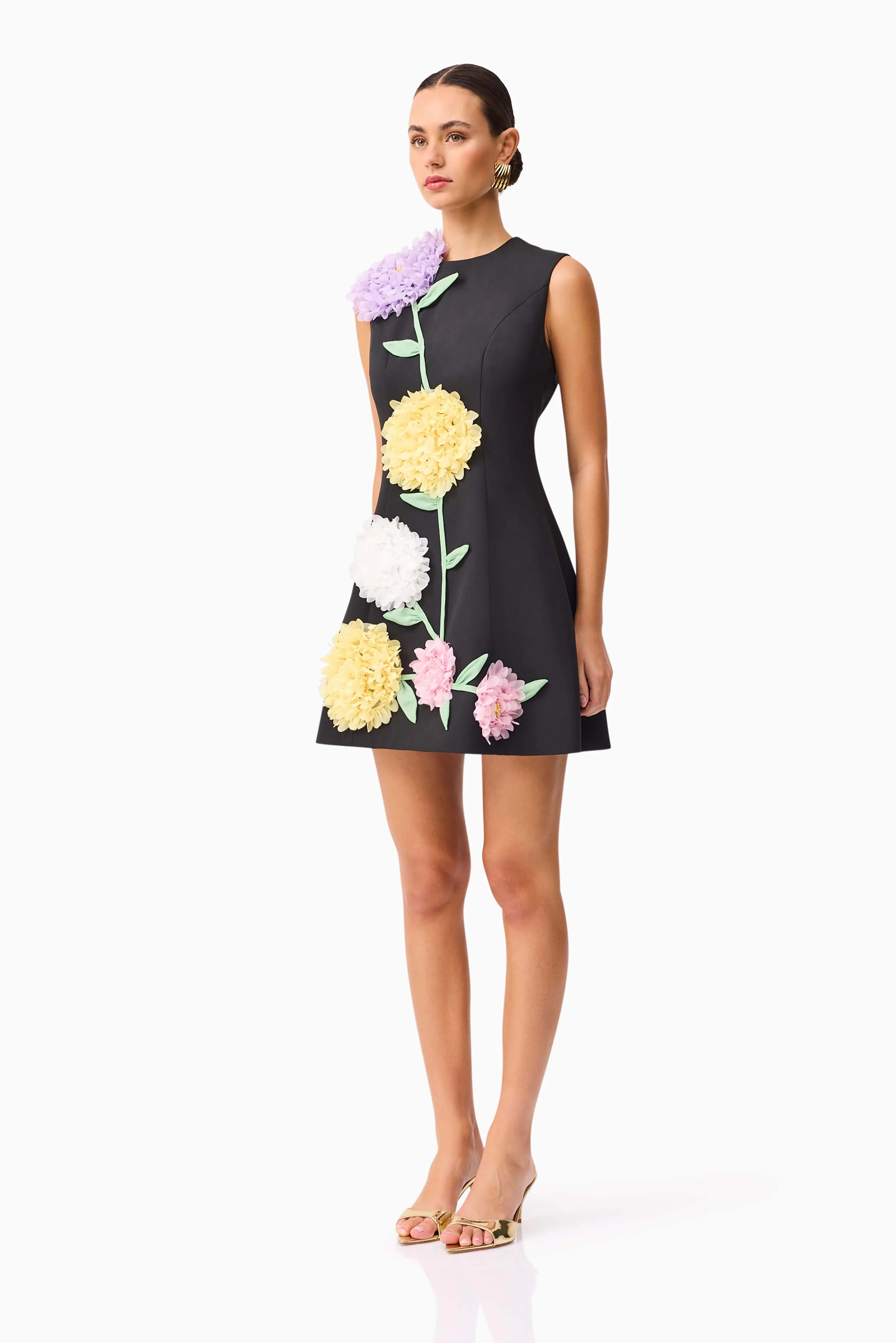 Buttercup Embroidered Mini Dress in Black