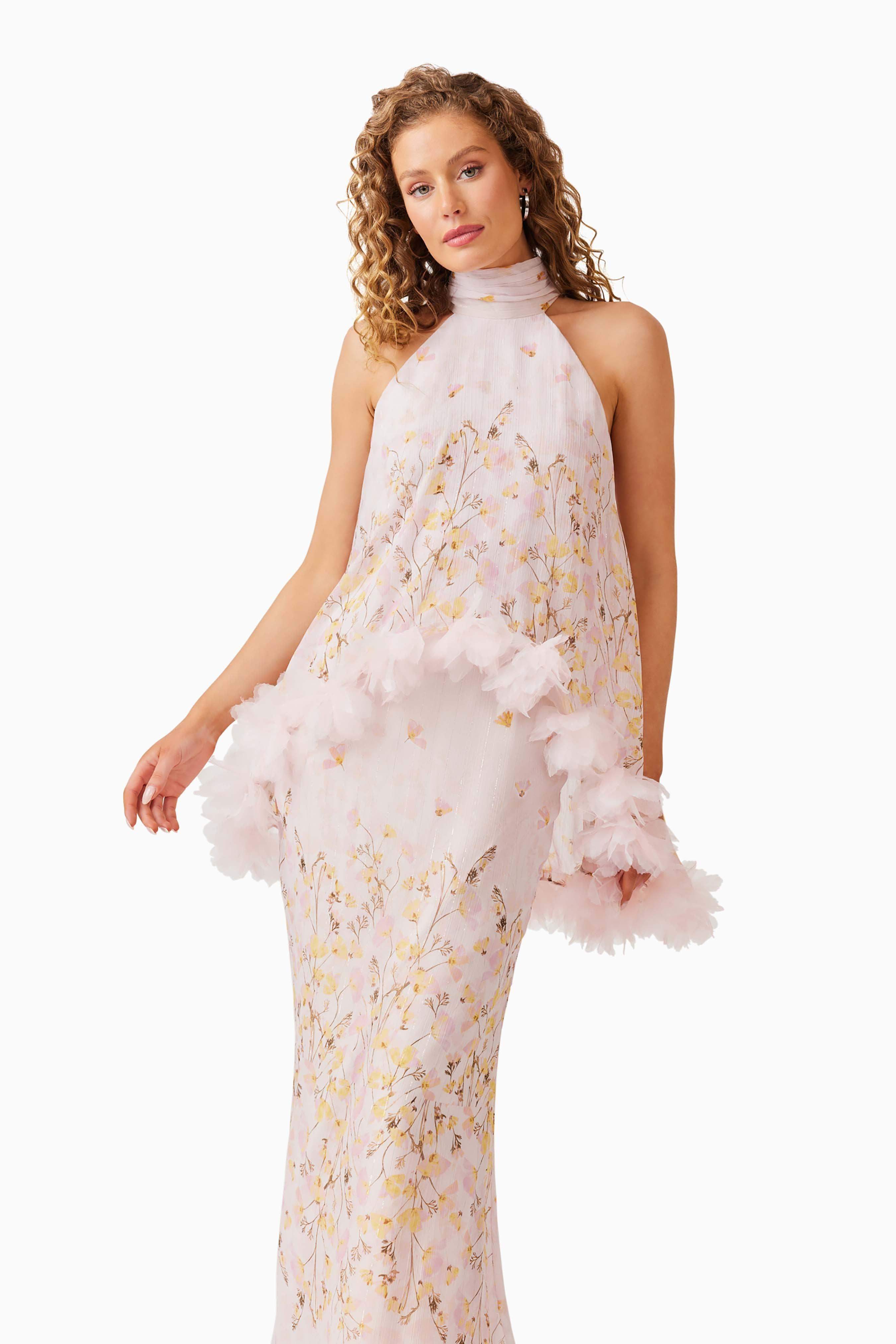 Tulsia Floral Cape Maxi Dress in Pink