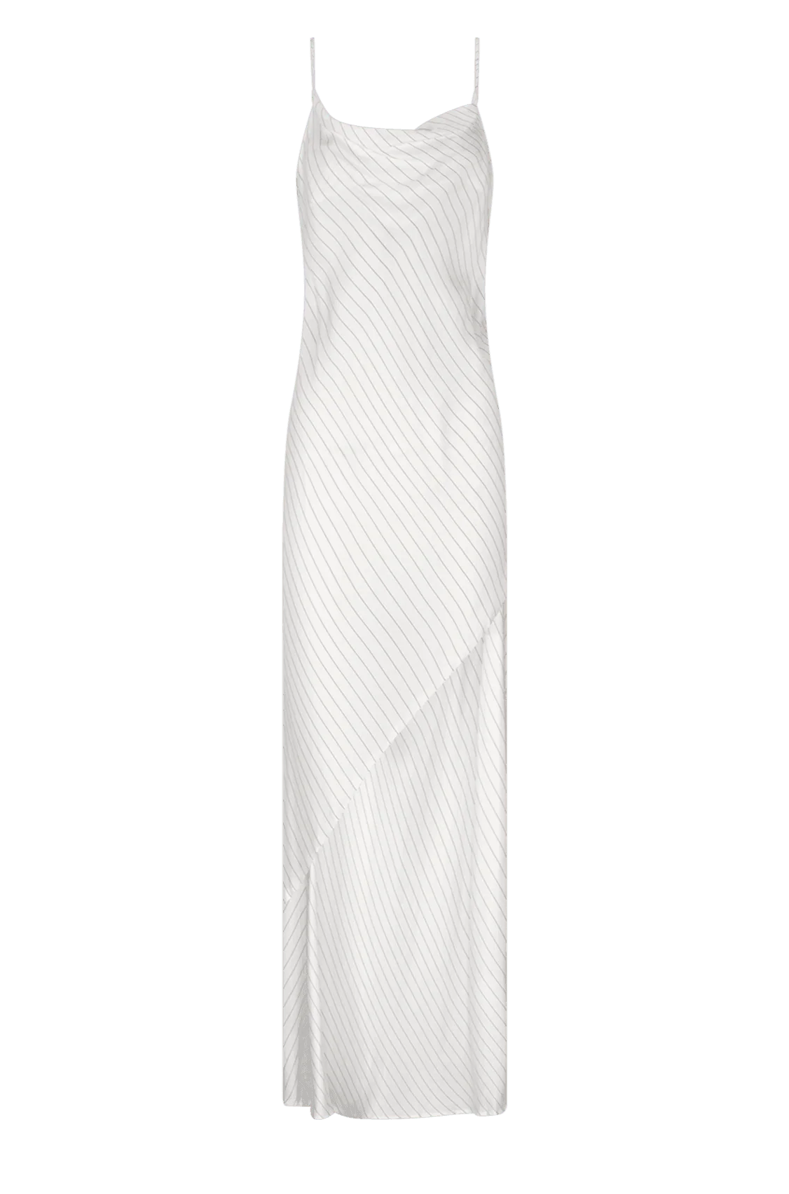 CURAAE Bella Maxi Cowl Neck Pinstripe Slip Dress In White