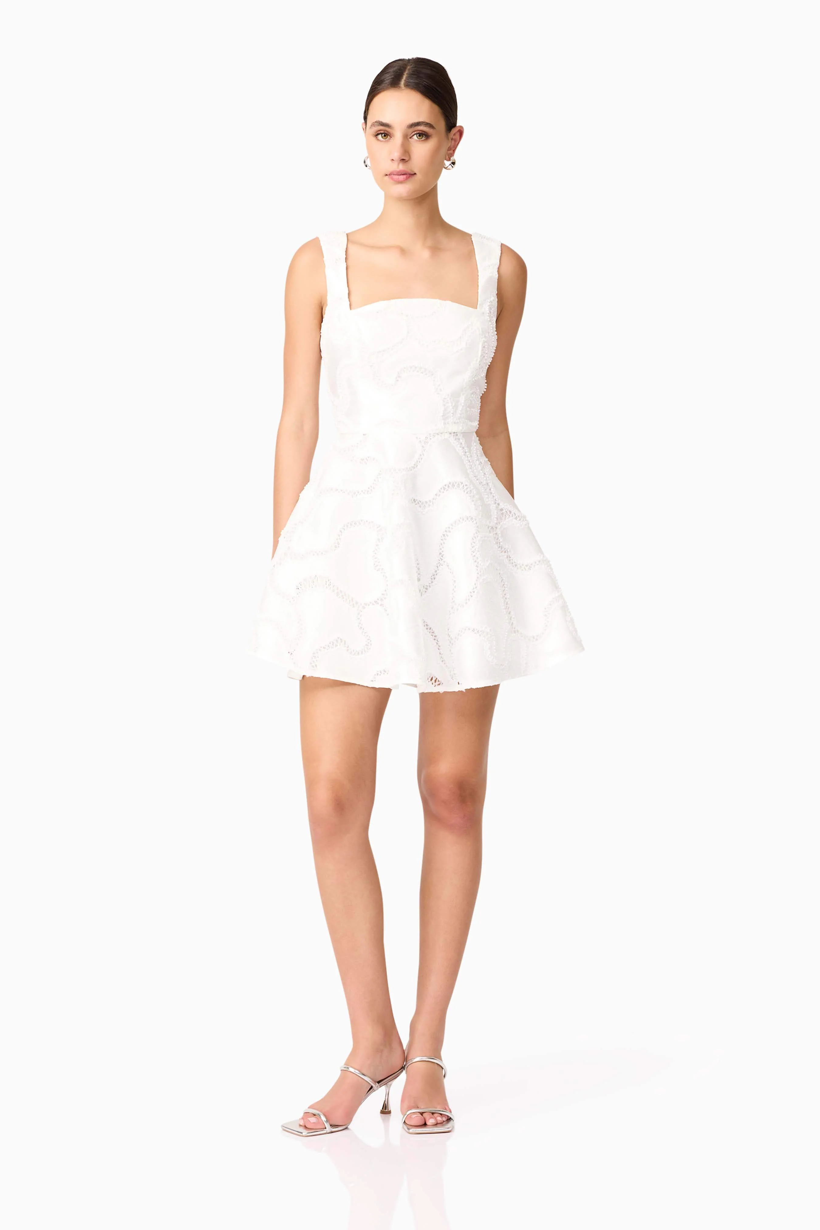 Elara Beaded Mini Dress in White
