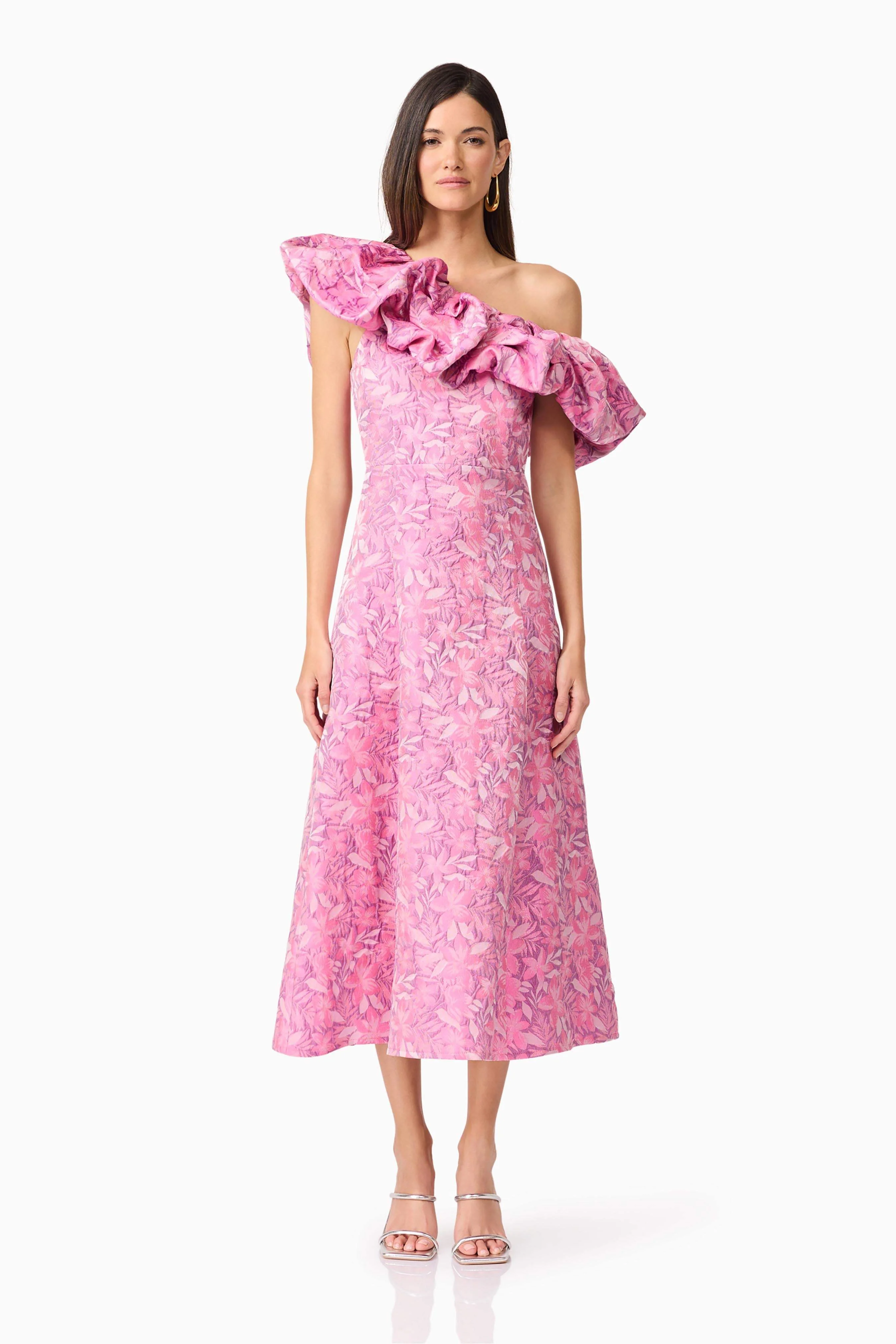 Nadeen Asymmetrical Midi Dress in Pink