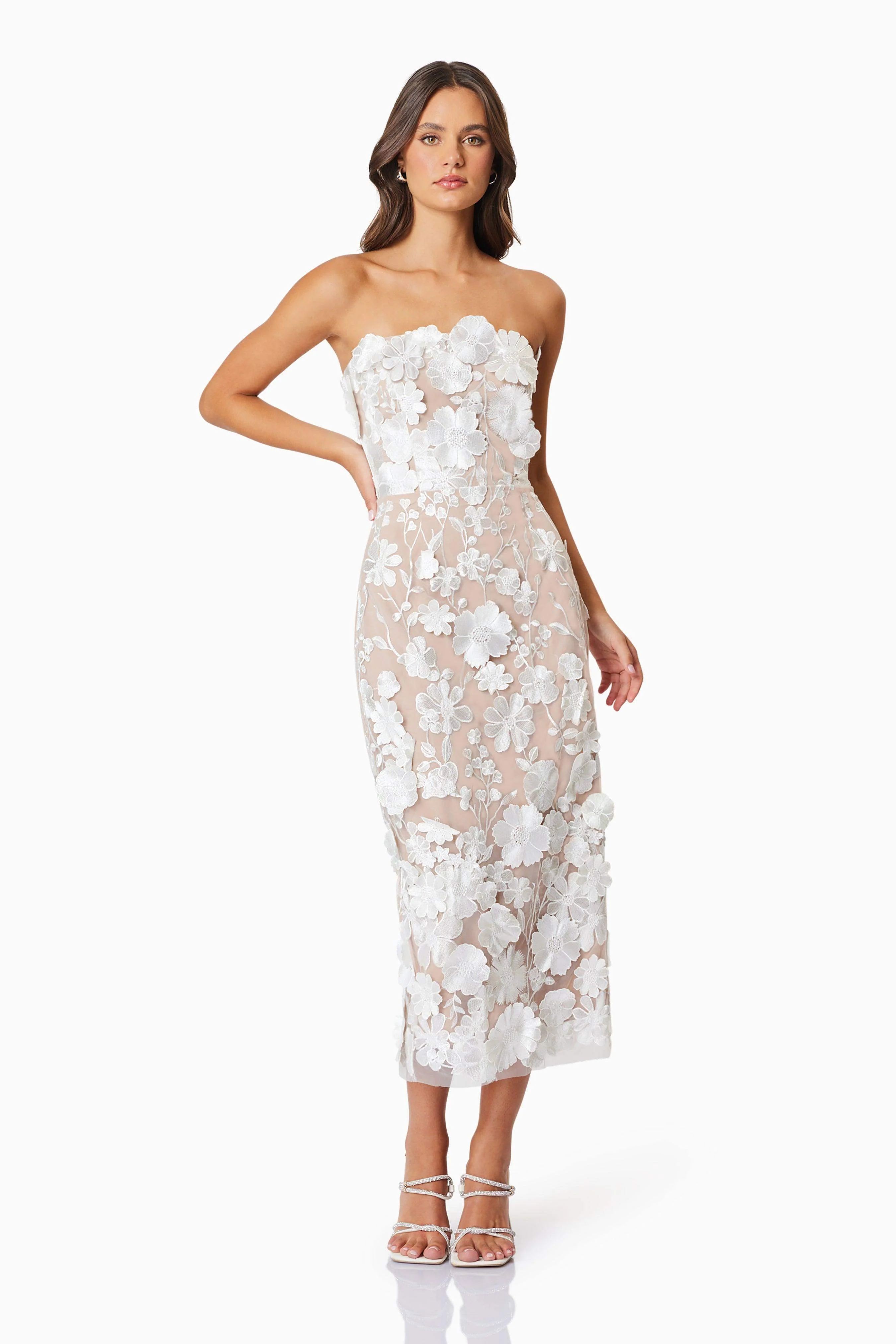 Helena Strapless Midi Dress In White