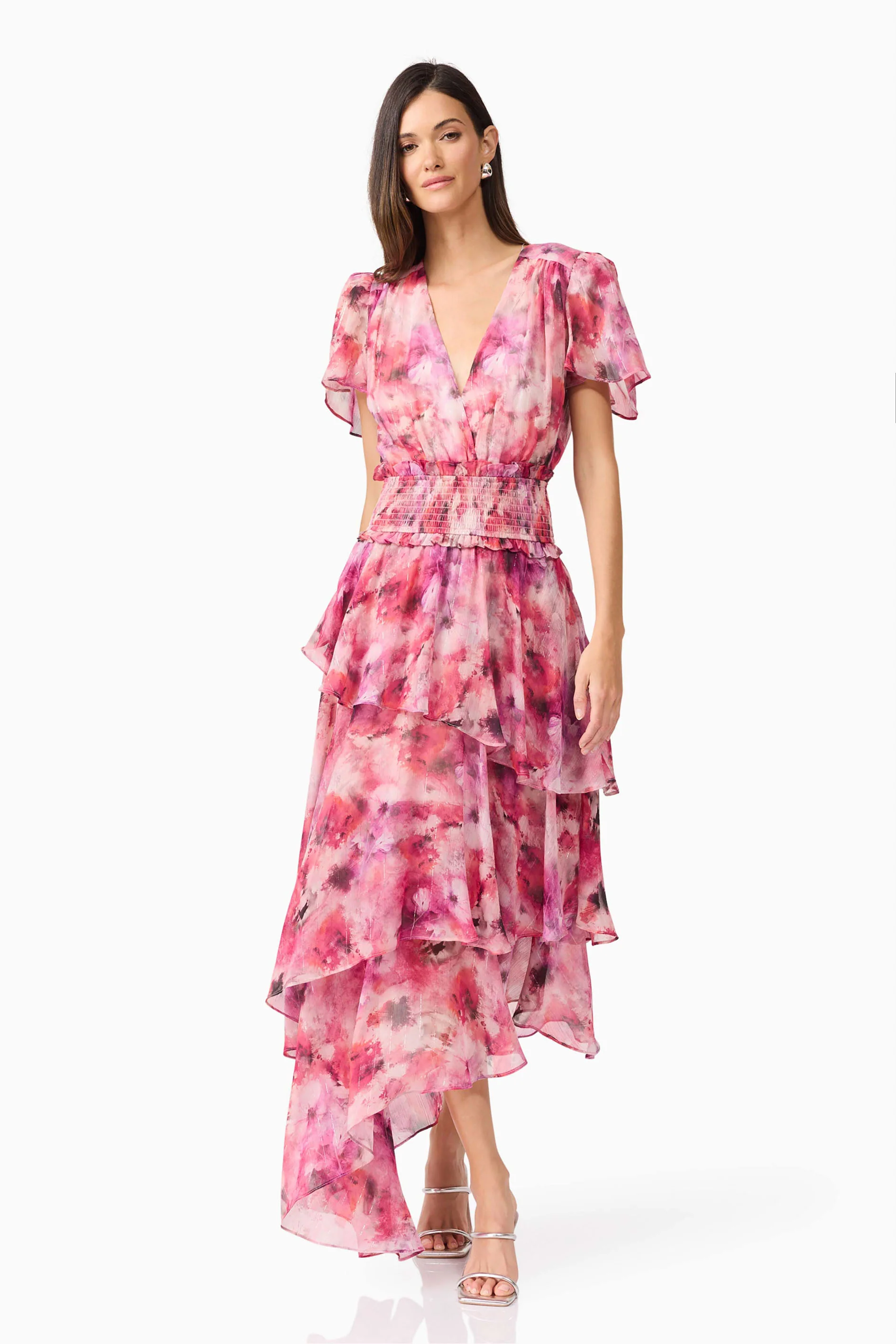 Evalina Tiered Maxi Dress in Pink