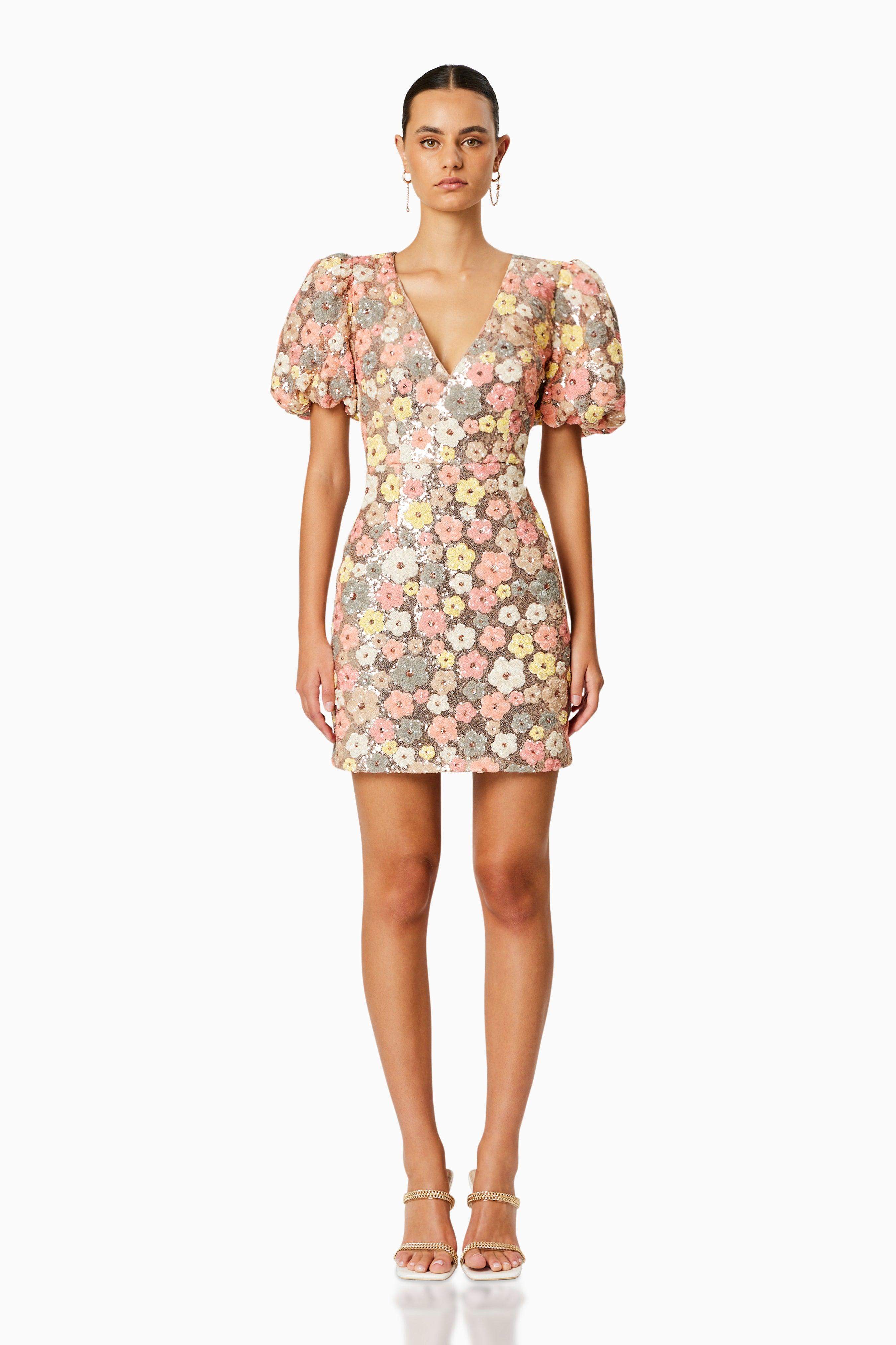 Garden Mini Puff Sleeve Dress In Florals