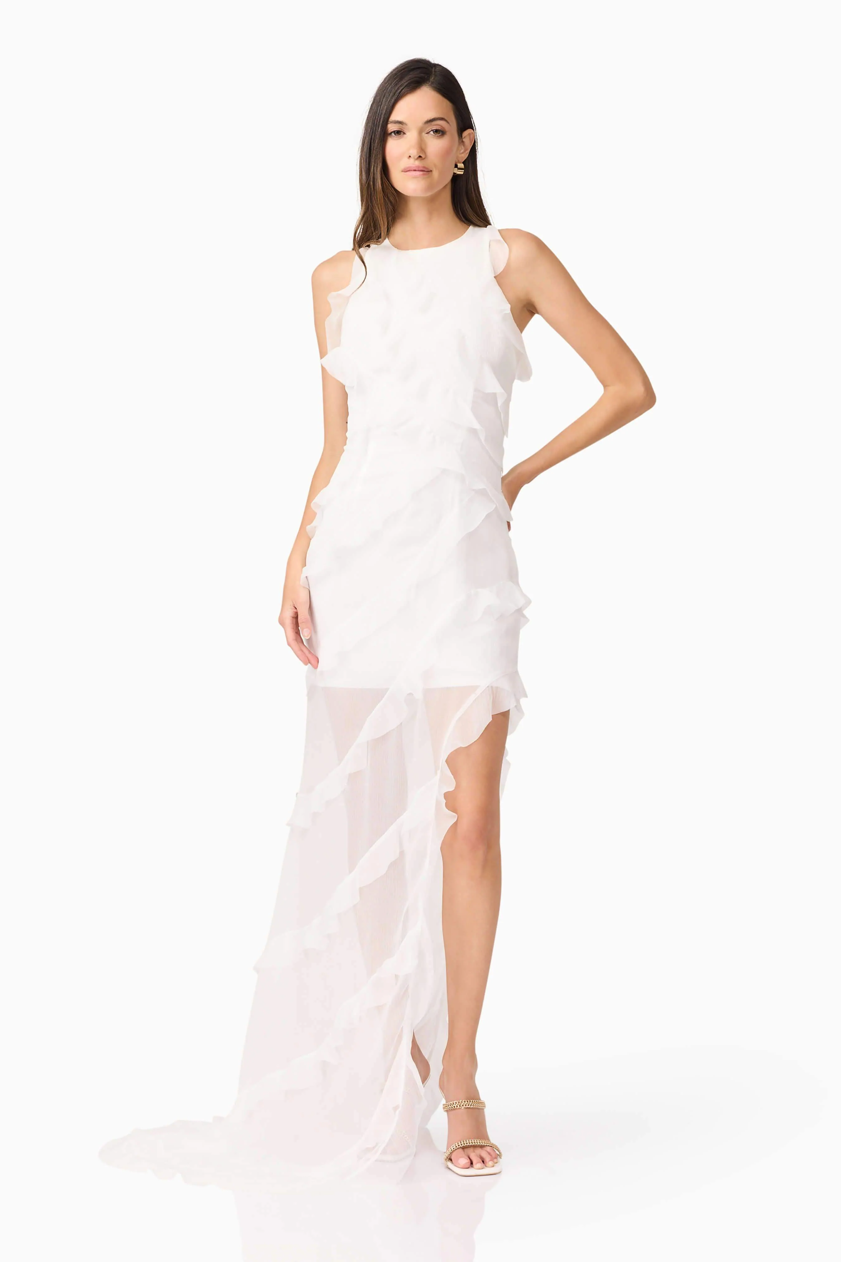 Celeana Textured Sheer Maxi Dress in White